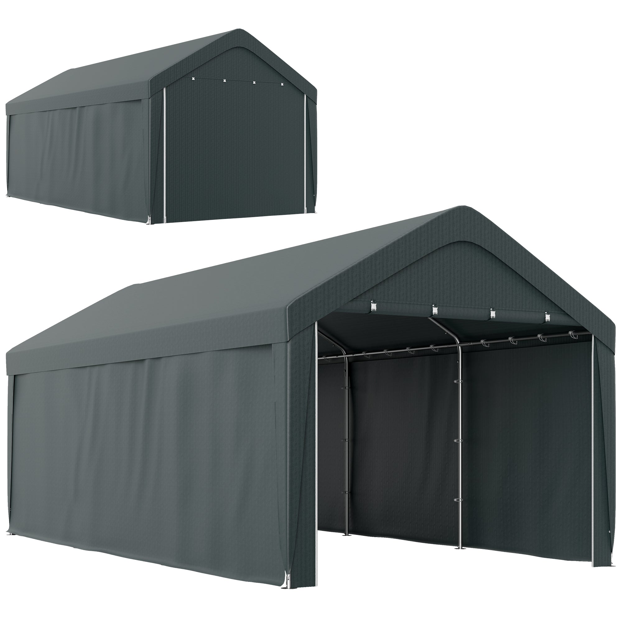 Outsunny Carport, 10 x 20 ft Portable Garage with 2 Roll-Up Doors, Metal Carport Tent Shelter with Removable Sidewalls for Car, Truck, Garden Tools, Dark Grey