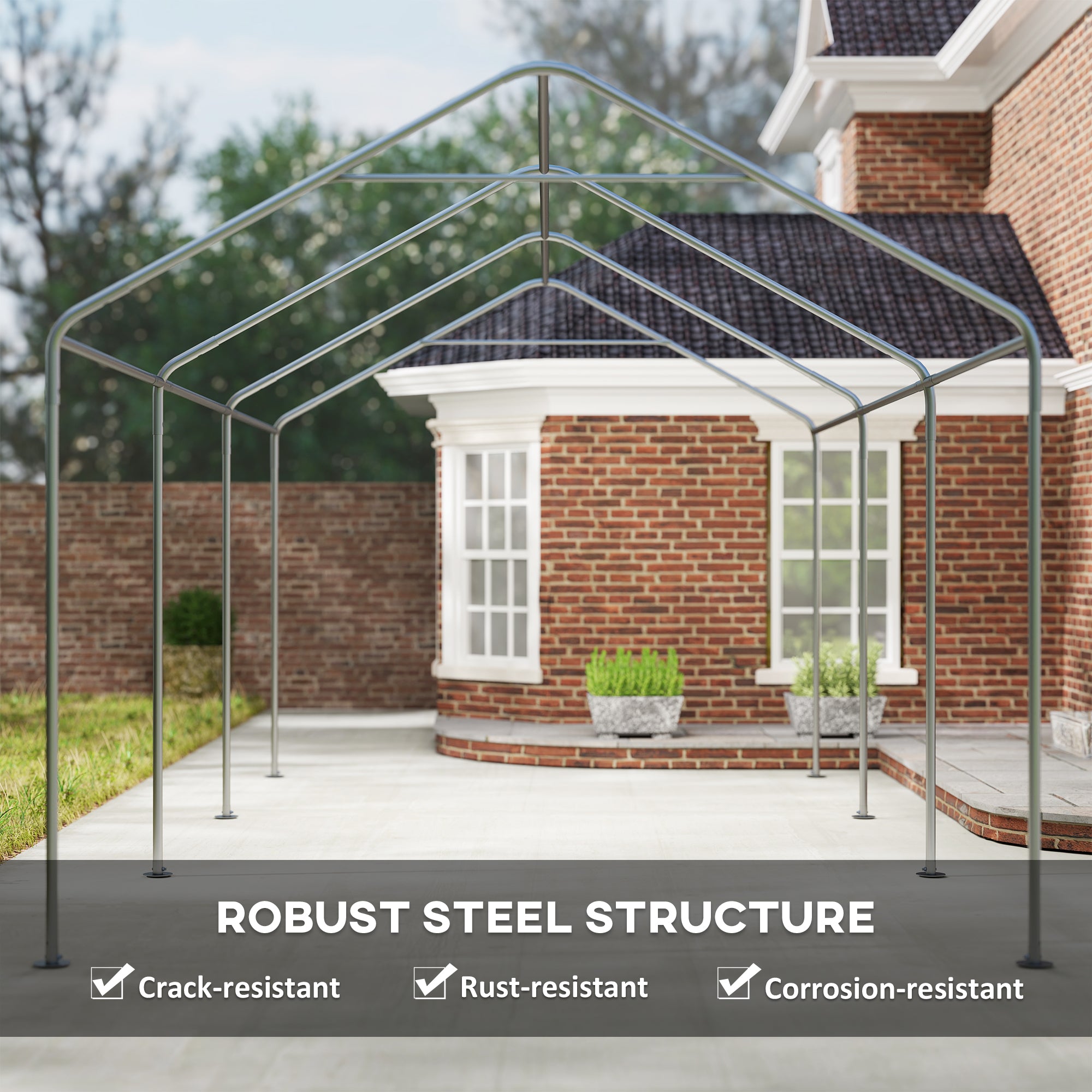 Outsunny Carport, 10 x 20 ft Portable Garage with 2 Roll-Up Doors, Metal Carport Tent Shelter with Removable Sidewalls for Car, Truck, Garden Tools, Dark Grey