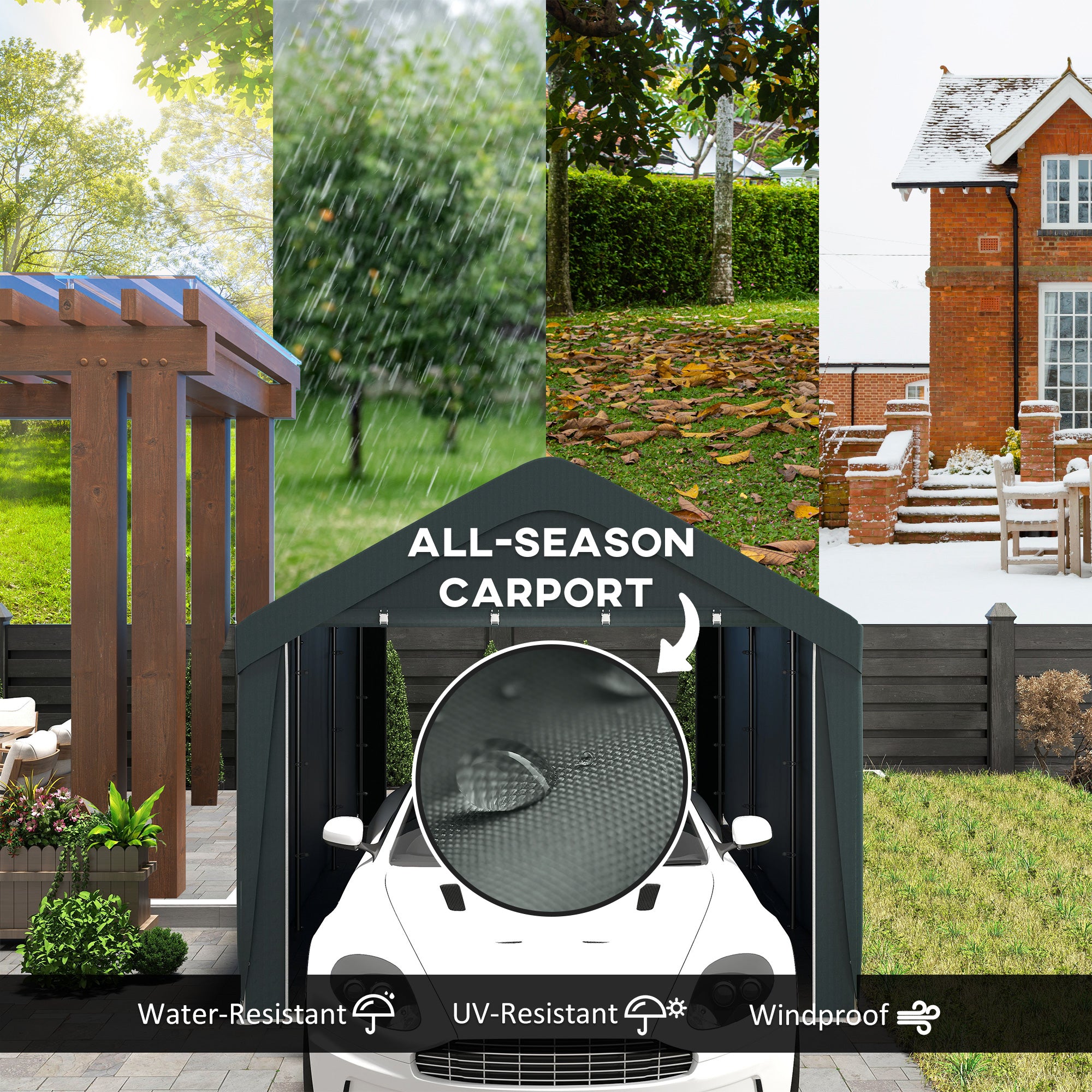 Outsunny Carport, 10 x 20 ft Portable Garage with 2 Roll-Up Doors, Metal Carport Tent Shelter with Removable Sidewalls for Car, Truck, Garden Tools, Dark Grey