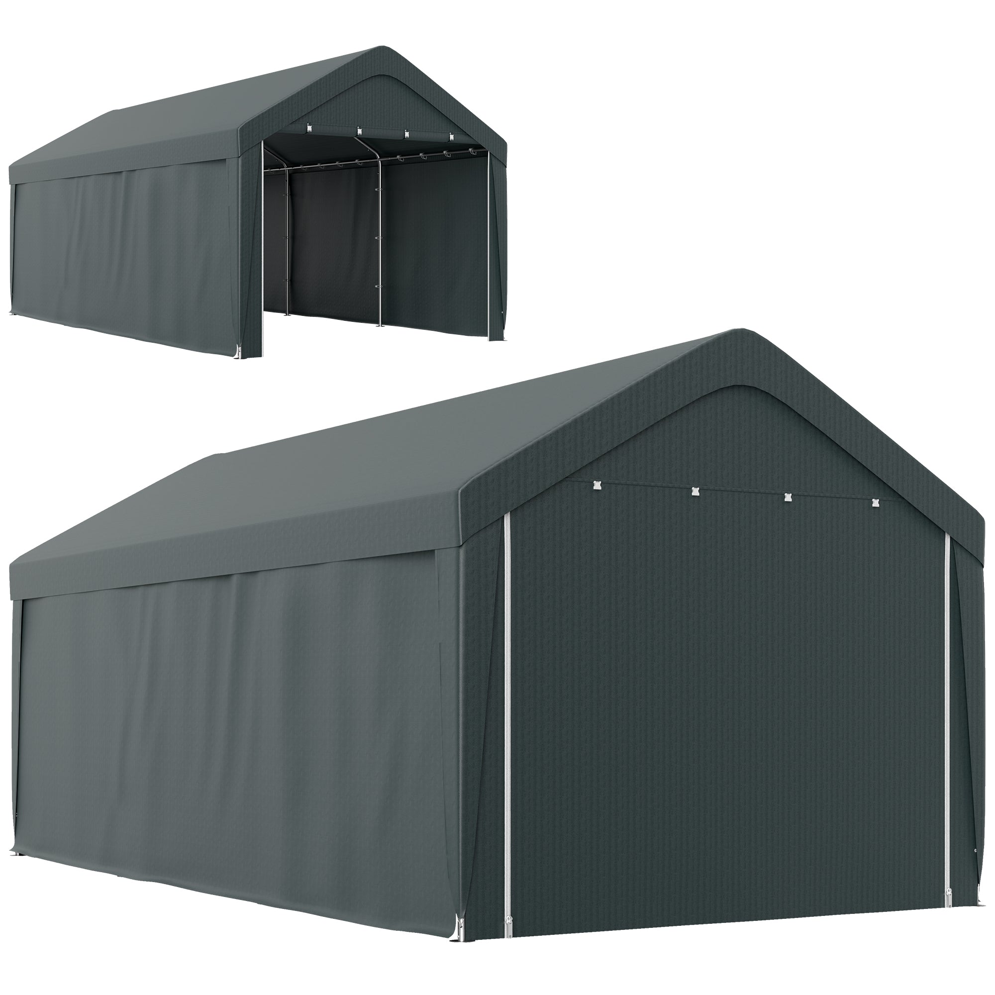 Outsunny Carport, 10 x 20 ft Portable Garage with 2 Roll-Up Doors, Metal Carport Tent Shelter with Removable Sidewalls for Car, Truck, Garden Tools, Dark Grey