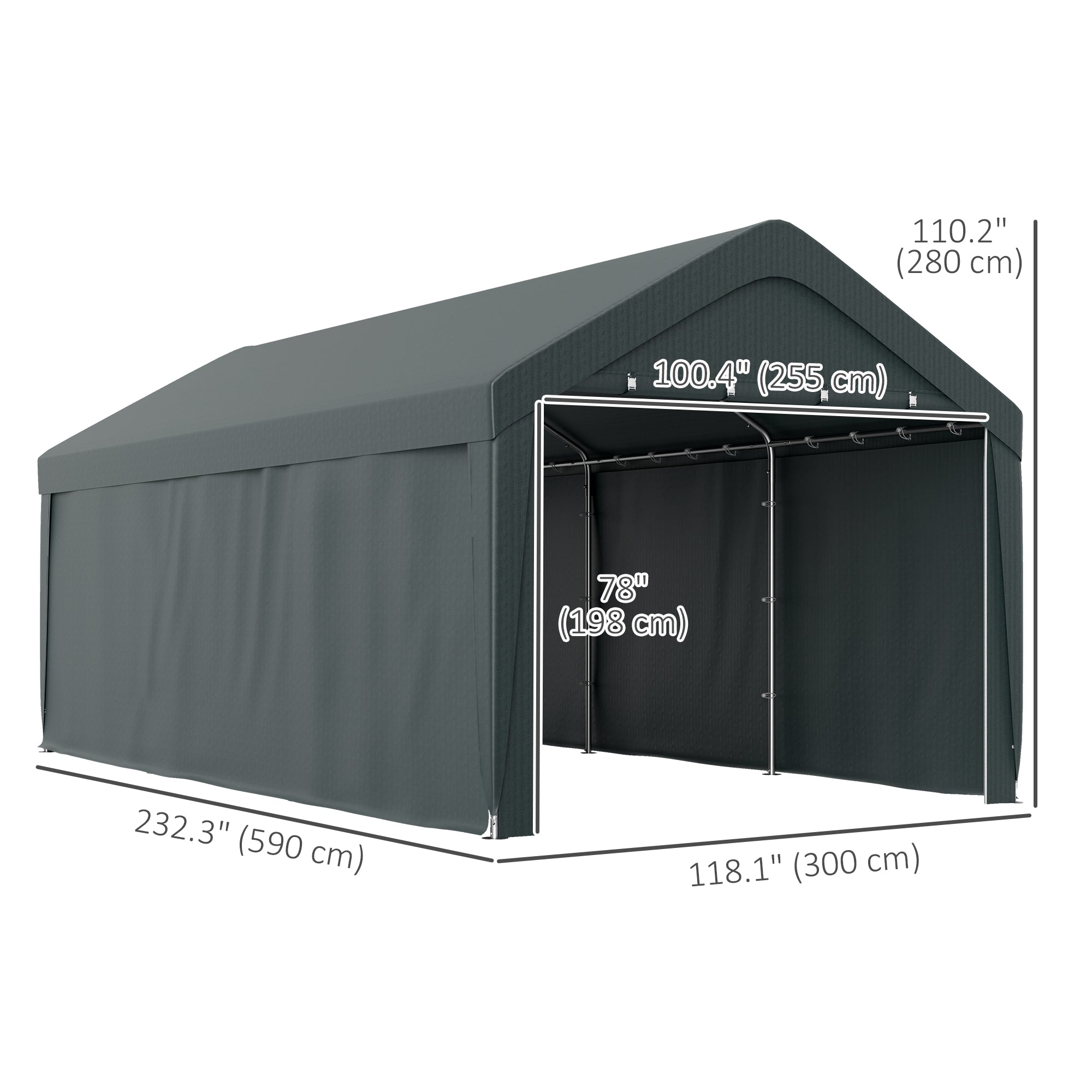 Outsunny Carport, 10 x 20 ft Portable Garage with 2 Roll-Up Doors, Metal Carport Tent Shelter with Removable Sidewalls for Car, Truck, Garden Tools, Dark Grey