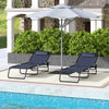 Outsunny 2 Pieces Folding Lounge Chairs, 4-Level Adjustable Chaise Lounges with Headrest, Tanning Chair Beach Beds, Reclining Lounger Cot for Camping, Hiking, Backyard, Dark Blue