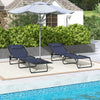 Outsunny 2 Pieces Folding Lounge Chairs, 4-Level Adjustable Chaise Lounges with Headrest, Tanning Chair Beach Beds, Reclining Lounger Cot for Camping, Hiking, Backyard, Dark Blue