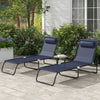 Outsunny 2 Pieces Folding Lounge Chairs, 4-Level Adjustable Chaise Lounges with Headrest, Tanning Chair Beach Beds, Reclining Lounger Cot for Camping, Hiking, Backyard, Dark Blue
