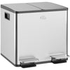 HOMCOM Dual Kitchen Garbage Bin, 2 x 4 Gallon (2 x 15 L) Trash Can with Foot Pedal, Soft-Close Garbage Can with Removable Inner Buckets, Fingerprint-Proof for Kitchen, Silver