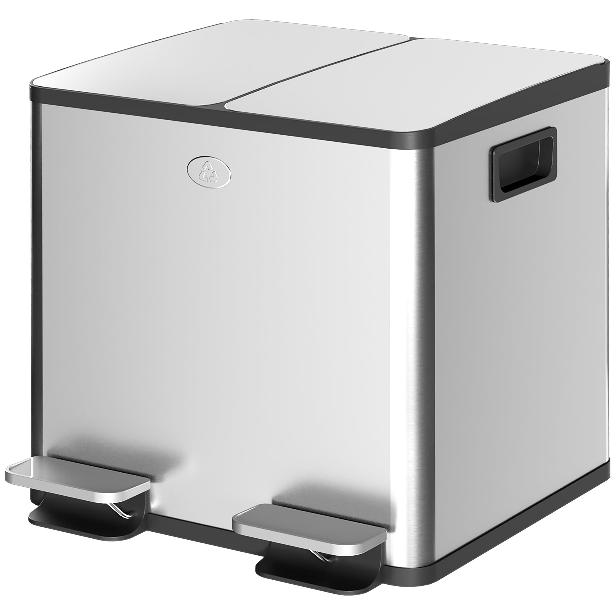 HOMCOM Dual Kitchen Garbage Bin, 2 x 4 Gallon (2 x 15 L) Trash Can with Foot Pedal, Soft-Close Garbage Can with Removable Inner Buckets, Fingerprint-Proof for Kitchen, Silver