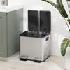 HOMCOM Dual Kitchen Garbage Bin, 2 x 4 Gallon (2 x 15 L) Trash Can with Foot Pedal, Soft-Close Garbage Can with Removable Inner Buckets, Fingerprint-Proof for Kitchen, Silver