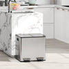 HOMCOM Dual Kitchen Garbage Bin, 2 x 4 Gallon (2 x 15 L) Trash Can with Foot Pedal, Soft-Close Garbage Can with Removable Inner Buckets, Fingerprint-Proof for Kitchen, Silver