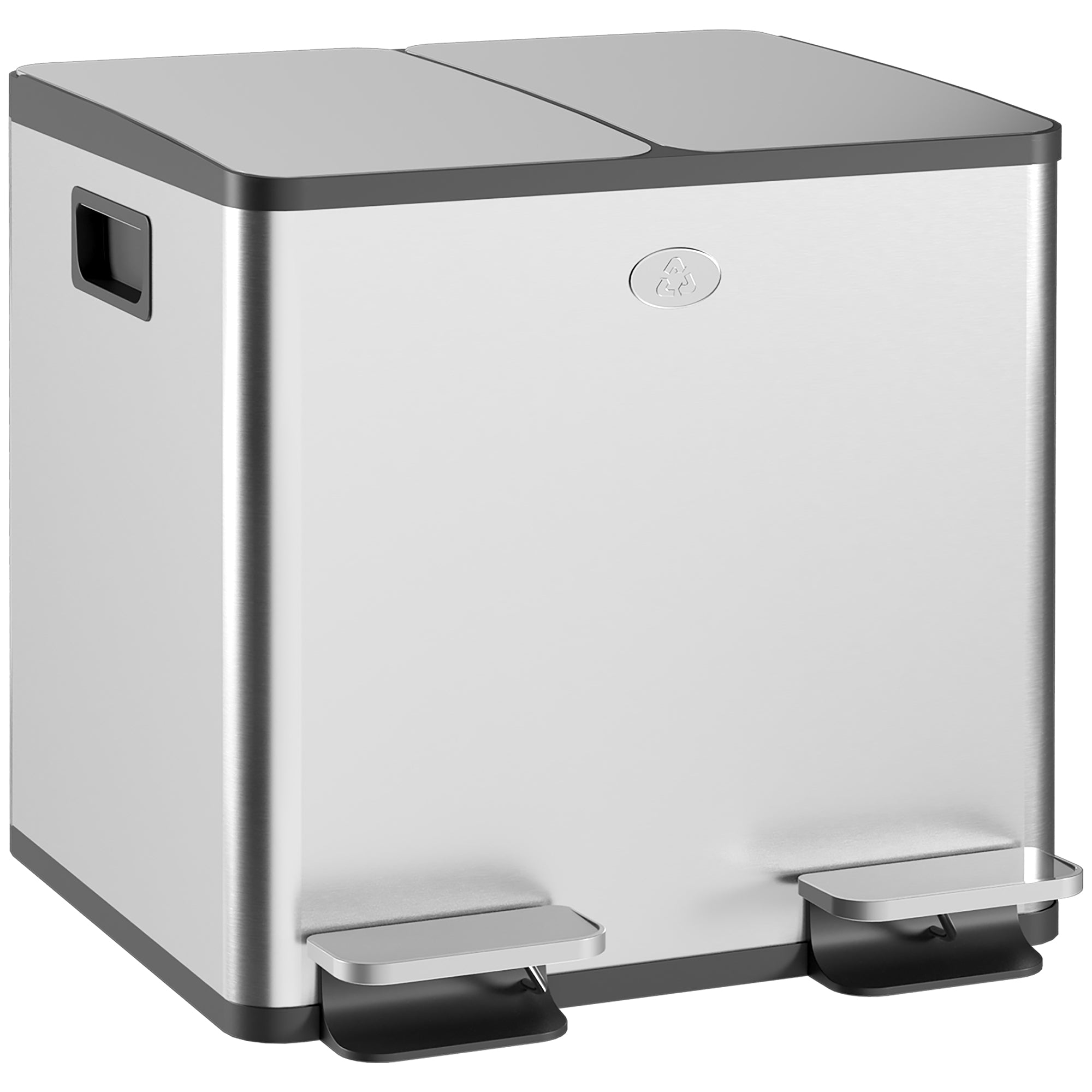 HOMCOM Dual Kitchen Garbage Bin, 2 x 4 Gallon (2 x 15 L) Trash Can with Foot Pedal, Soft-Close Garbage Can with Removable Inner Buckets, Fingerprint-Proof for Kitchen, Silver