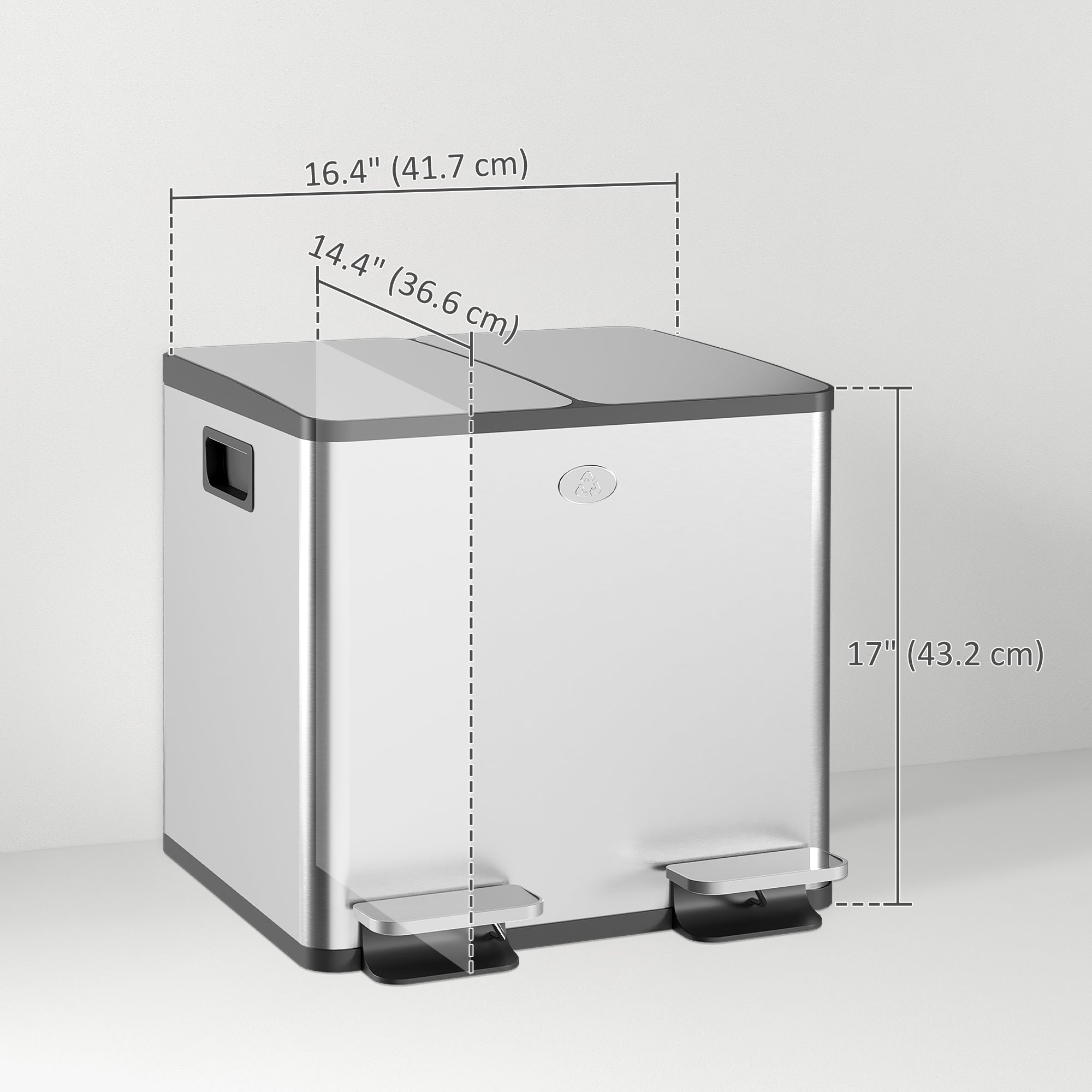 HOMCOM Dual Kitchen Garbage Bin, 2 x 4 Gallon (2 x 15 L) Trash Can with Foot Pedal, Soft-Close Garbage Can with Removable Inner Buckets, Fingerprint-Proof for Kitchen, Silver