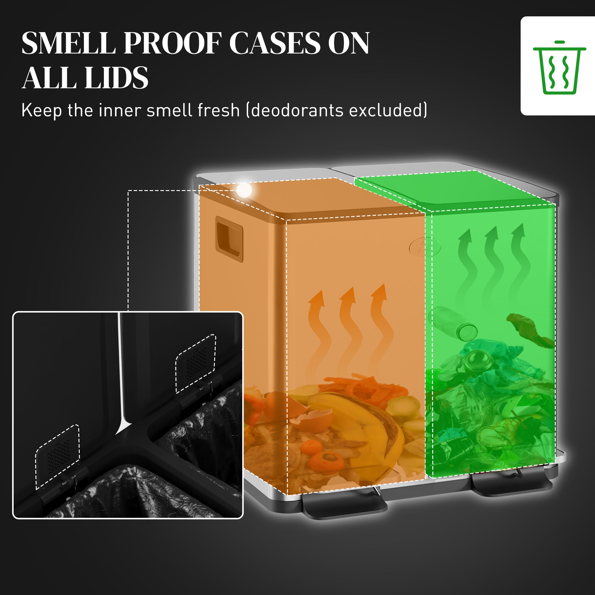 HOMCOM Dual Kitchen Garbage Bin, 2 x 4 Gallon (2 x 15 L) Trash Can with Foot Pedal, Soft-Close Garbage Can with Removable Inner Buckets, Fingerprint-Proof for Kitchen, Silver