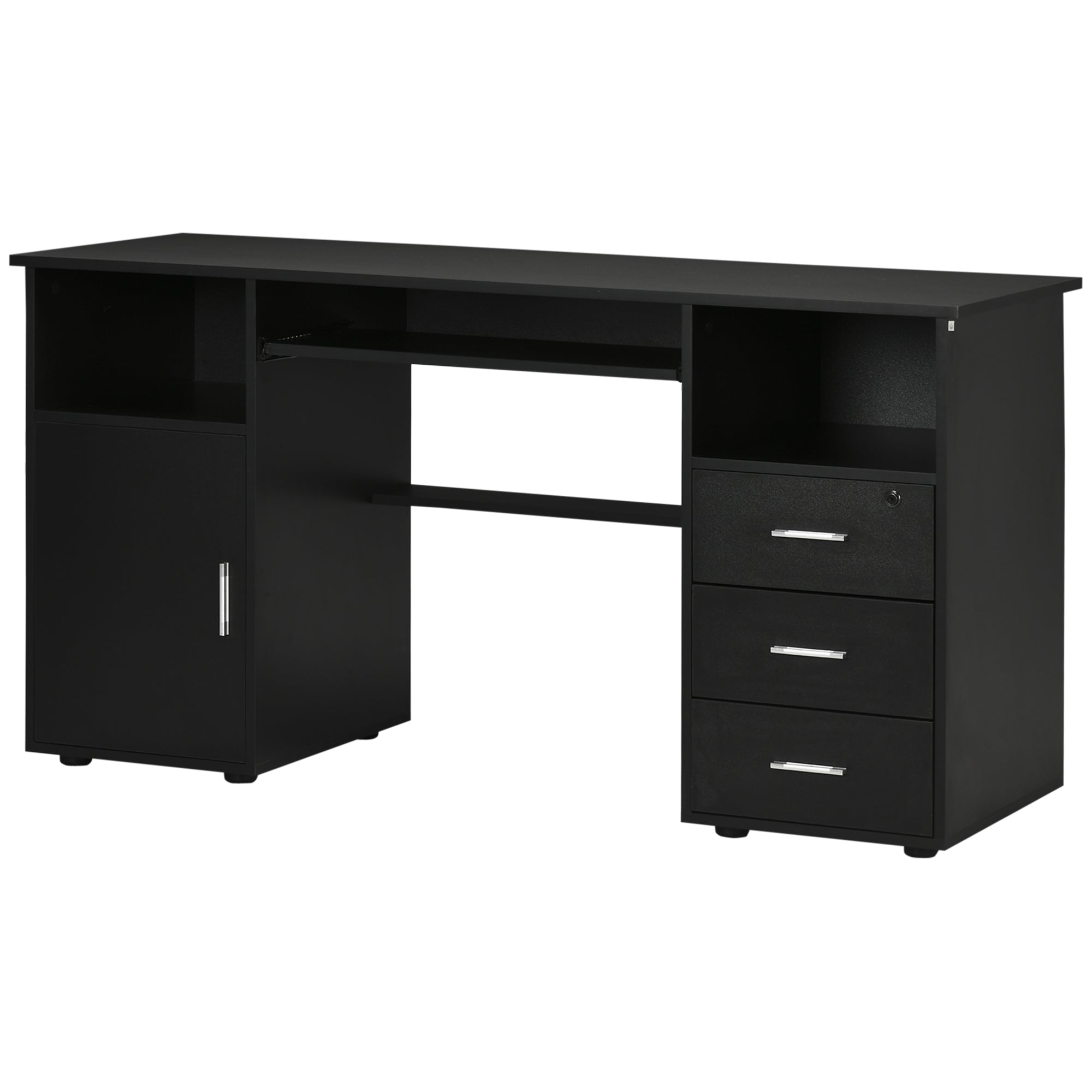 HOMCOM Computer Desk with Keyboard Tray and Drawers, Writing Desk, Home Office Workstation, Black