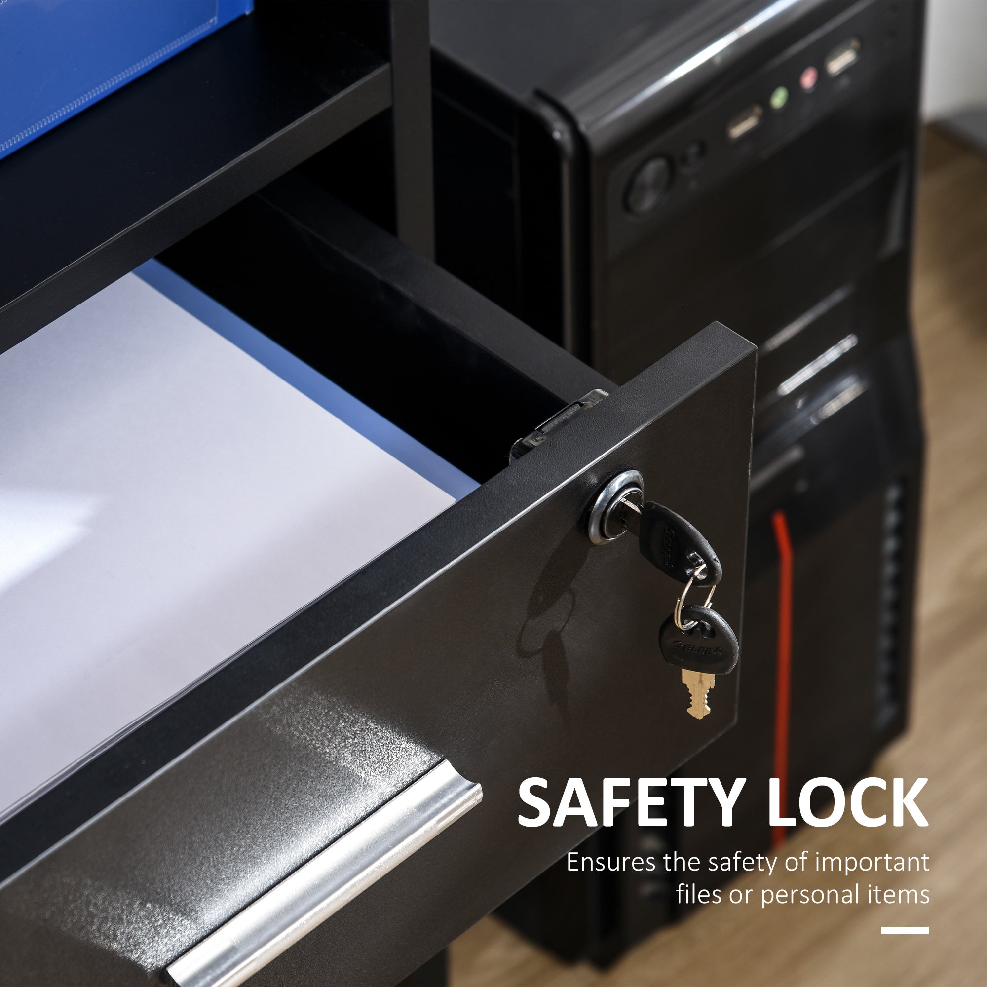 HOMCOM Computer Desk with Keyboard Tray and Drawers, Writing Desk, Home Office Workstation, Black