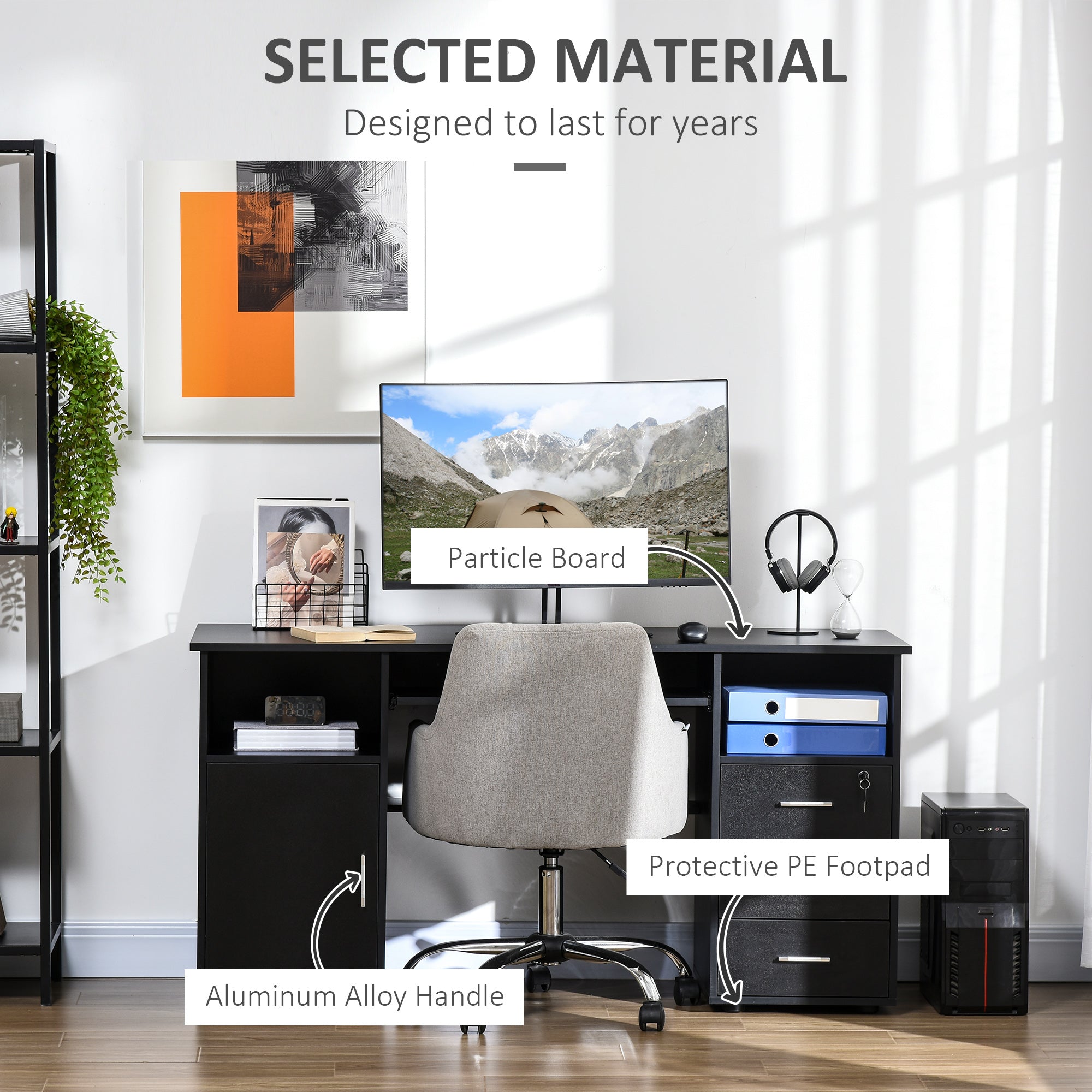 HOMCOM Computer Desk with Keyboard Tray and Drawers, Writing Desk, Home Office Workstation, Black