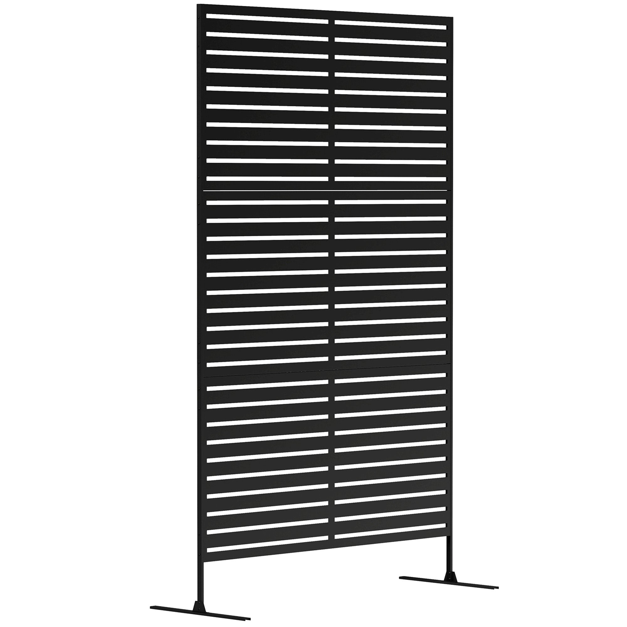 Outsunny Metal Outdoor Privacy Screen, Decorative Outdoor Divider with Stand and Expansion Screws, Freestanding Privacy Panel for Garden Backyard Deck Pool Hot Tub, Black