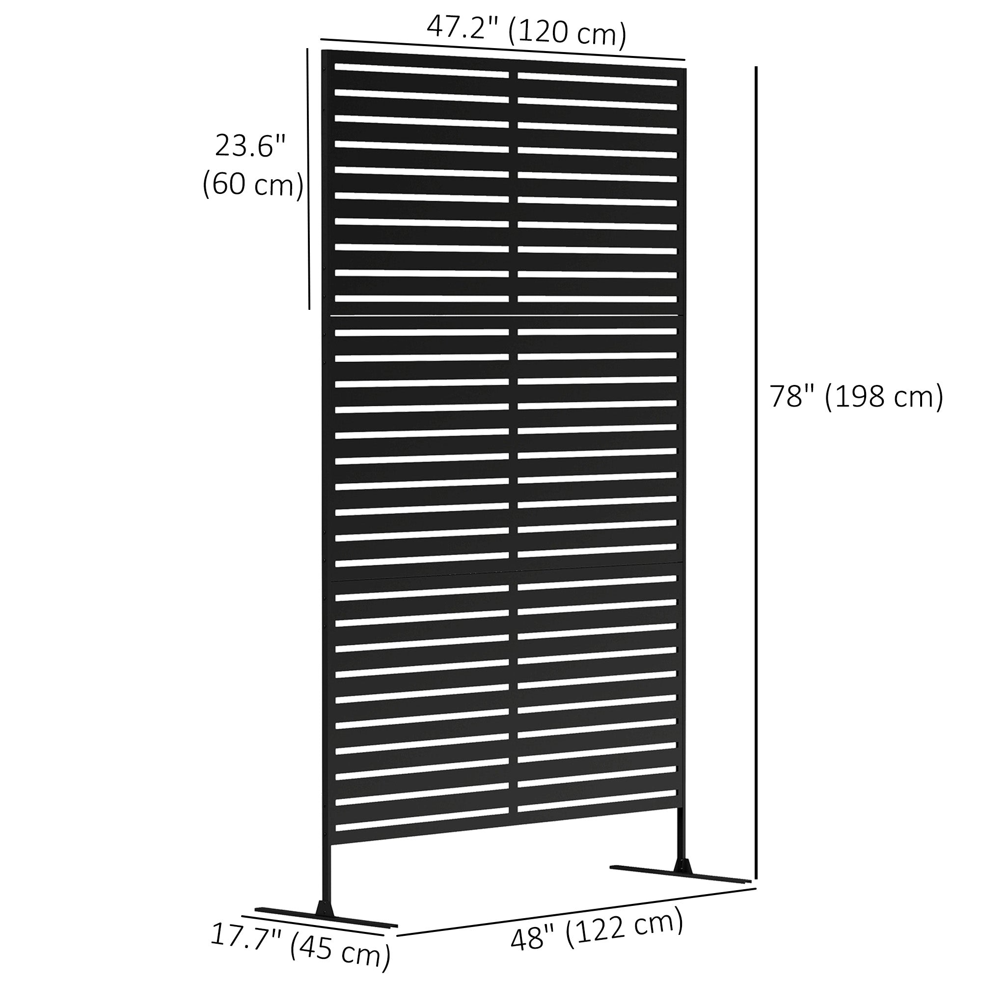 Outsunny Metal Outdoor Privacy Screen, Decorative Outdoor Divider with Stand and Expansion Screws, Freestanding Privacy Panel for Garden Backyard Deck Pool Hot Tub, Black
