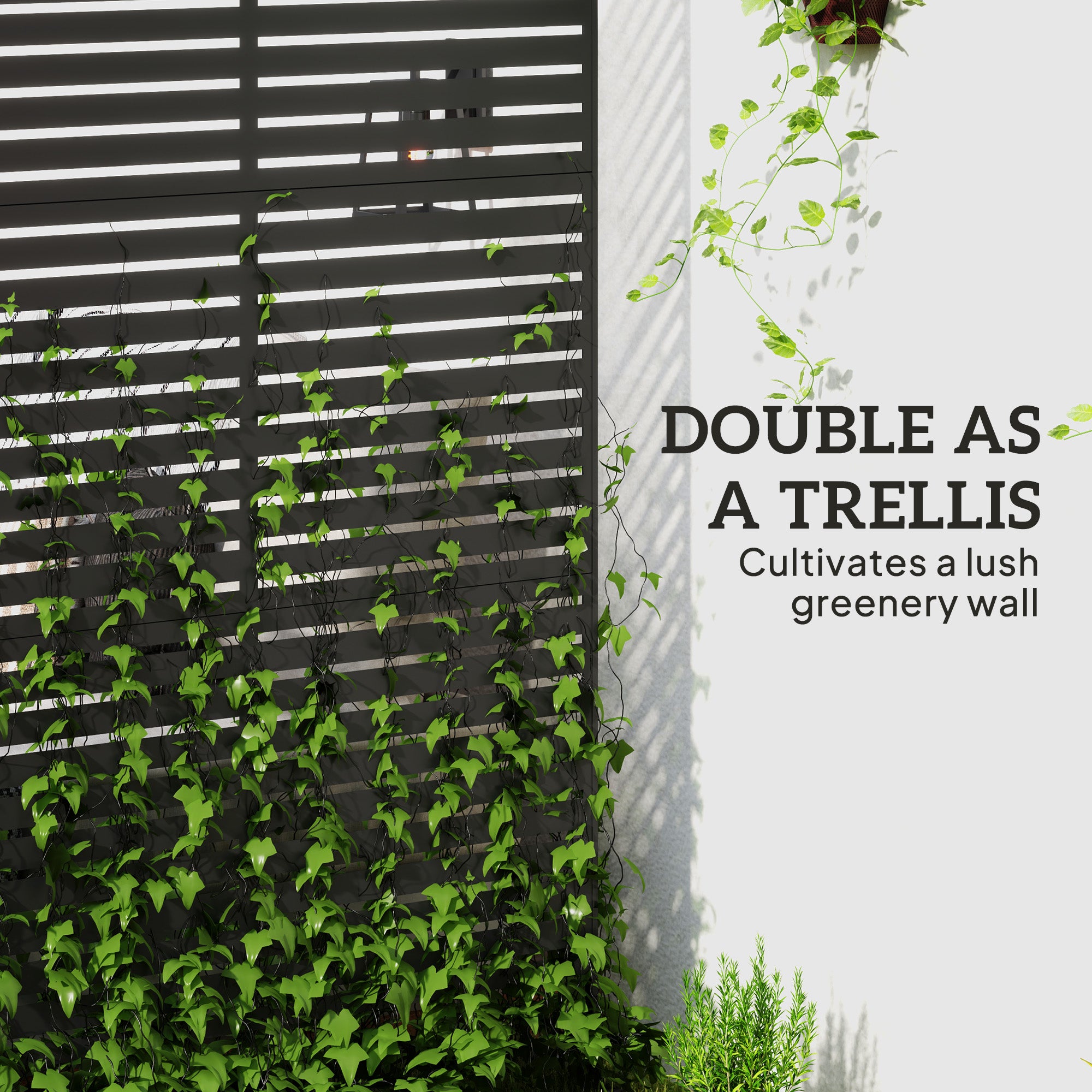 Outsunny Metal Outdoor Privacy Screen, Decorative Outdoor Divider with Stand and Expansion Screws, Freestanding Privacy Panel for Garden Backyard Deck Pool Hot Tub, Black