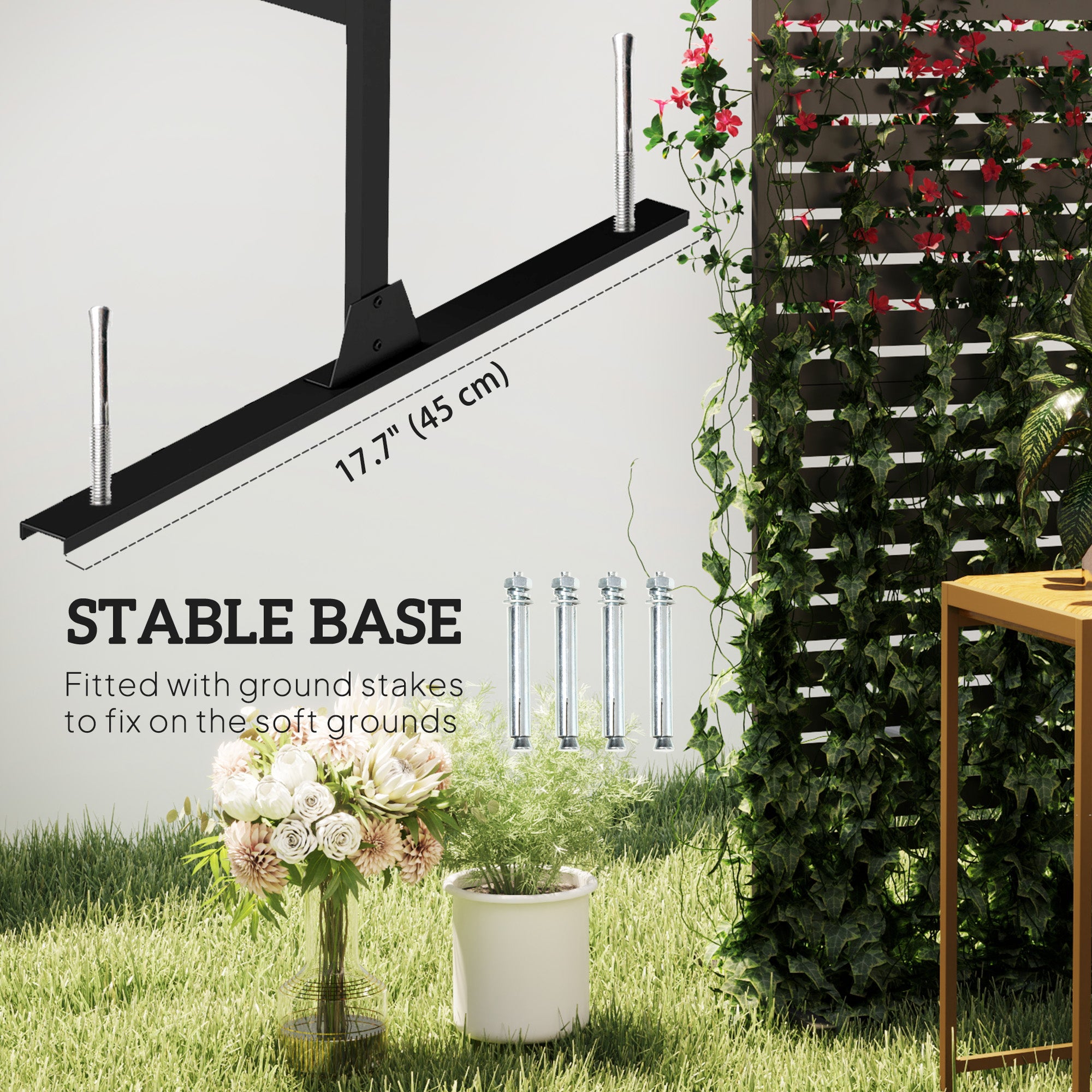 Outsunny Metal Outdoor Privacy Screen, Decorative Outdoor Divider with Stand and Expansion Screws, Freestanding Privacy Panel for Garden Backyard Deck Pool Hot Tub, Black