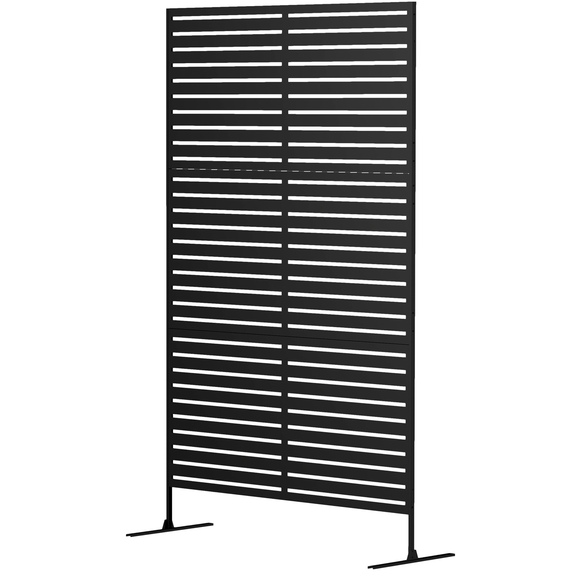 Outsunny Metal Outdoor Privacy Screen, Decorative Outdoor Divider with Stand and Expansion Screws, Freestanding Privacy Panel for Garden Backyard Deck Pool Hot Tub, Black
