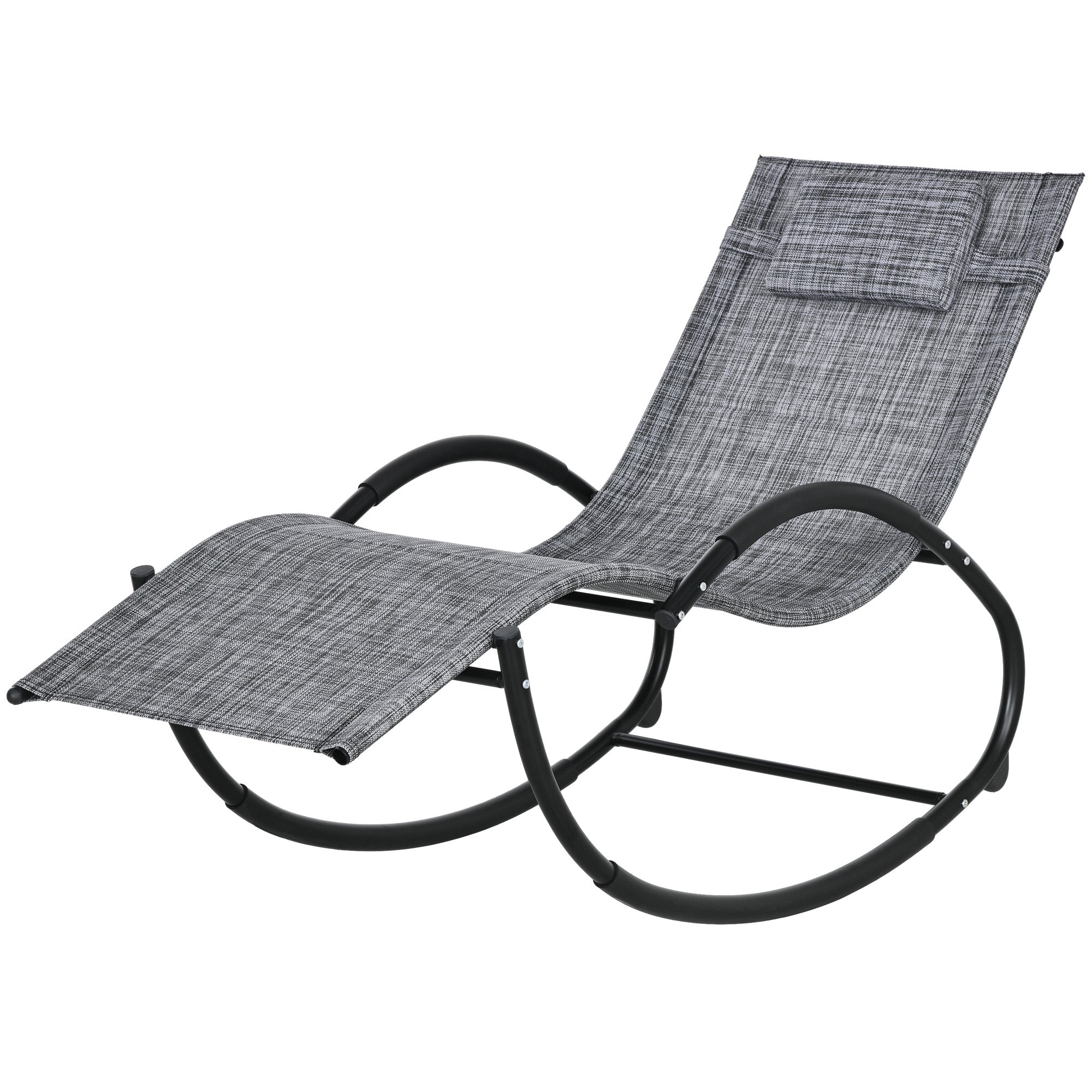 Outsunny Patio Rocking Lounge Chair Outdoor Zero Gravity Rocker with Mesh Seat Padded Pillow Grey