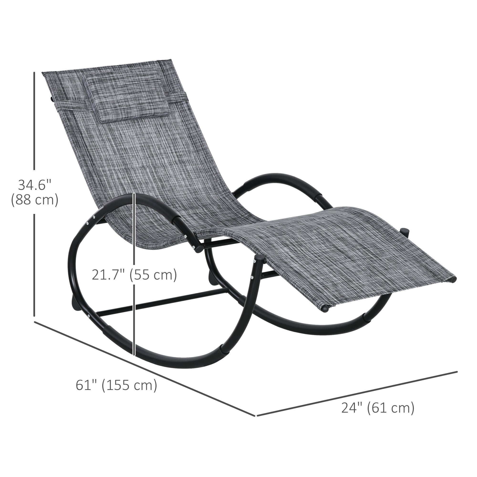Outsunny Patio Rocking Lounge Chair Outdoor Zero Gravity Rocker with Mesh Seat Padded Pillow Grey