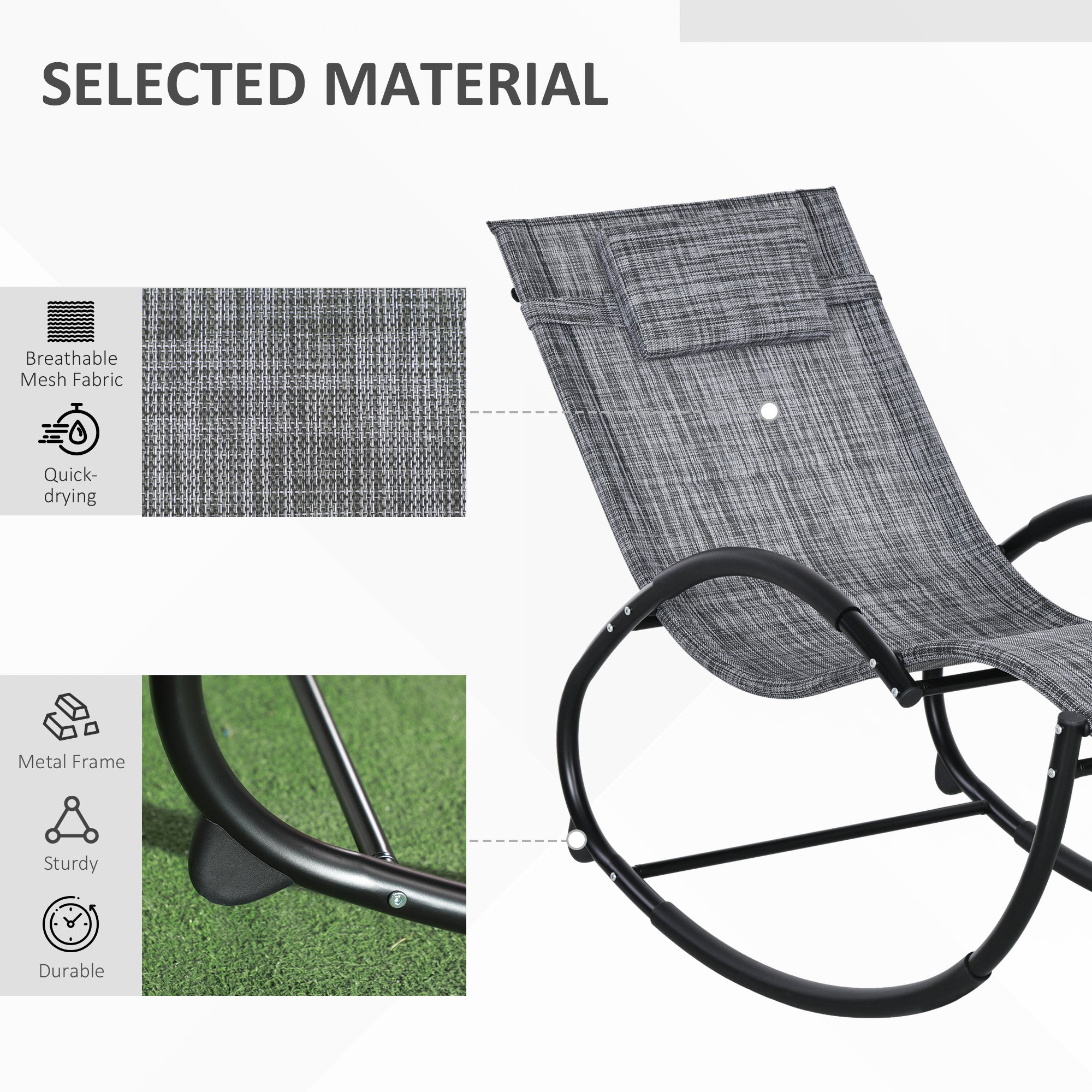 Outsunny Patio Rocking Lounge Chair Outdoor Zero Gravity Rocker with Mesh Seat Padded Pillow Grey