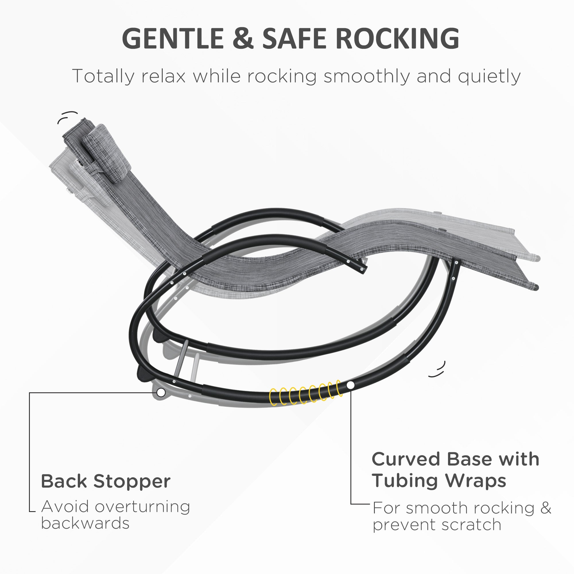 Outsunny Patio Rocking Lounge Chair Outdoor Zero Gravity Rocker with Mesh Seat Padded Pillow Grey