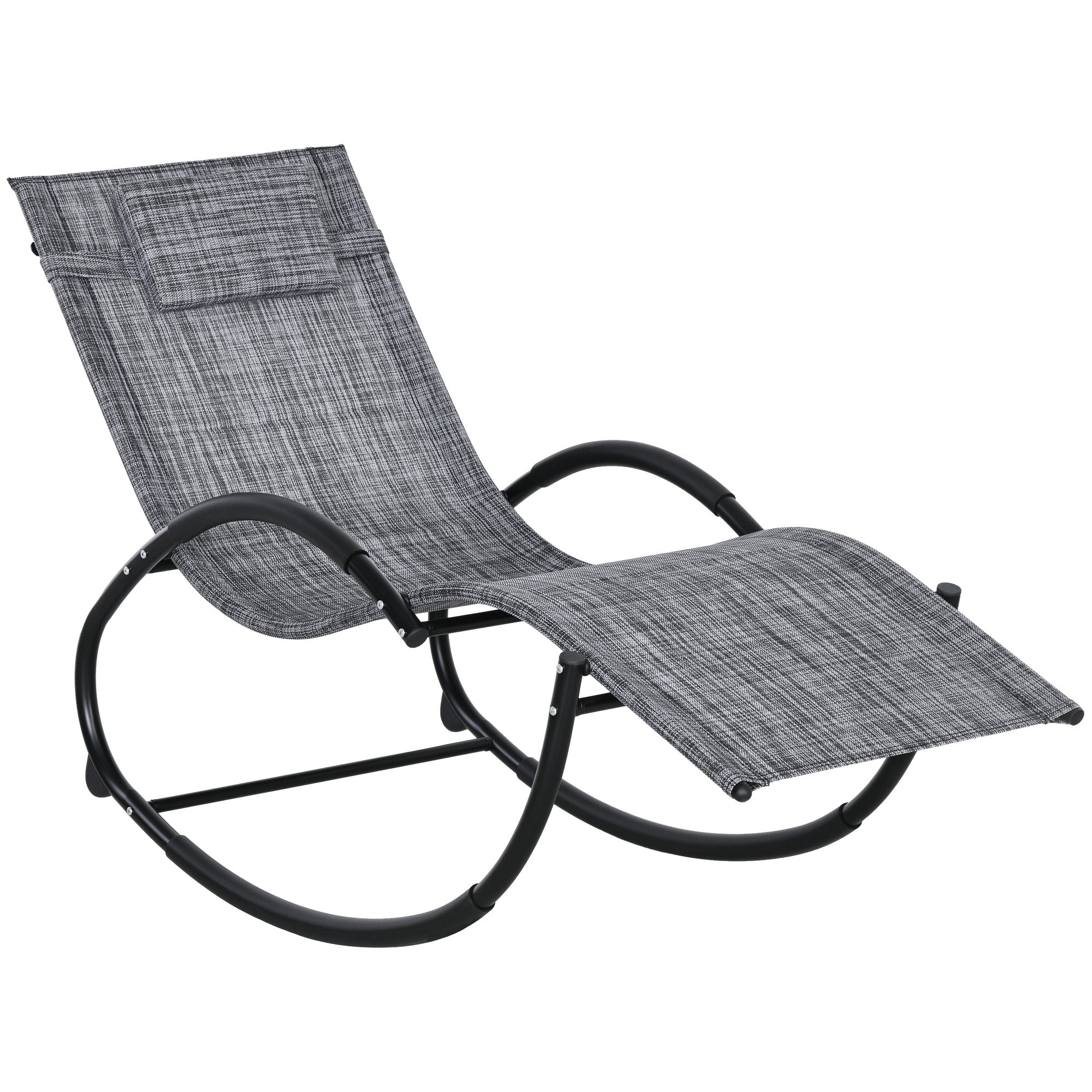 Outsunny Patio Rocking Lounge Chair Outdoor Zero Gravity Rocker with Mesh Seat Padded Pillow Grey