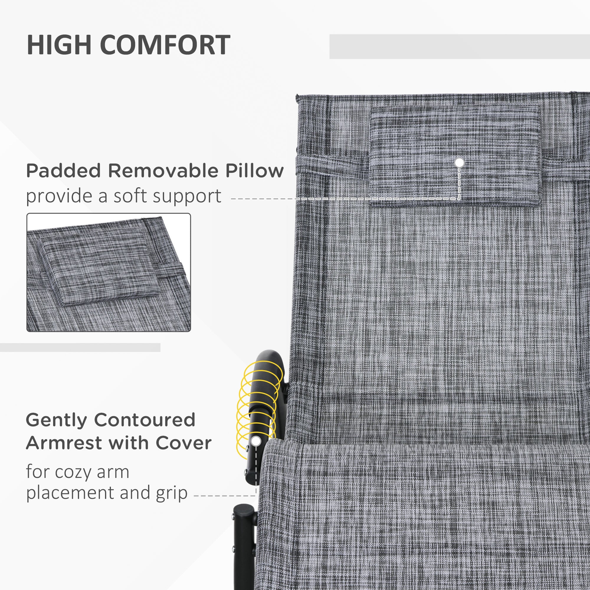 Outsunny Patio Rocking Lounge Chair Outdoor Zero Gravity Rocker with Mesh Seat Padded Pillow Grey