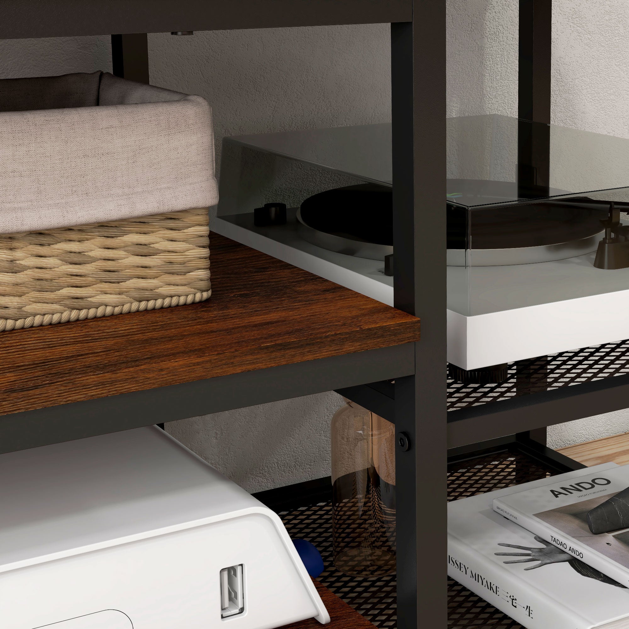 HOMCOM Industrial TV Cabinet for TVs Up to 80", TV Stand with Open Shelf Storage, Media Console with Steel Frame, Rustic Brown