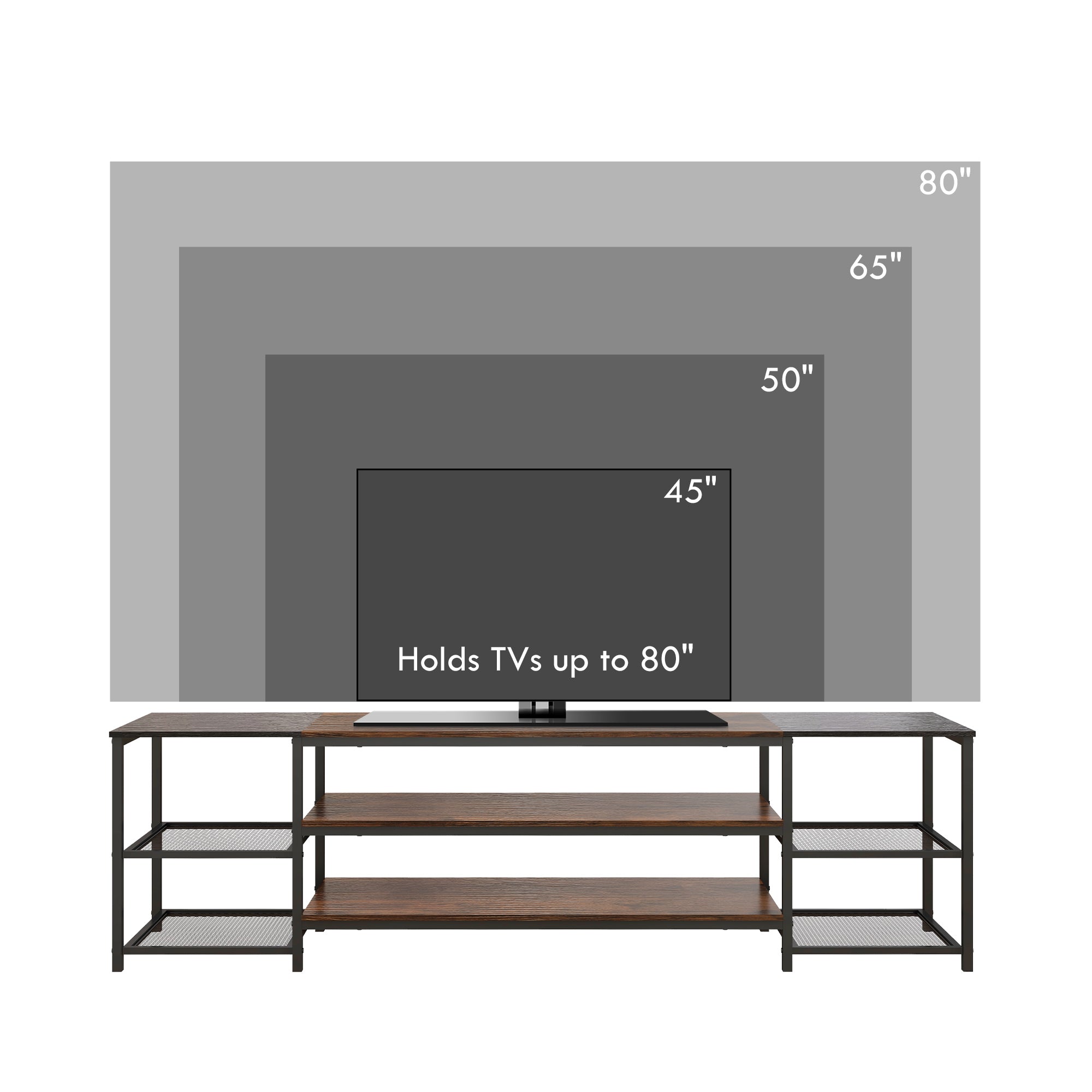 HOMCOM Industrial TV Cabinet for TVs Up to 80", TV Stand with Open Shelf Storage, Media Console with Steel Frame, Rustic Brown