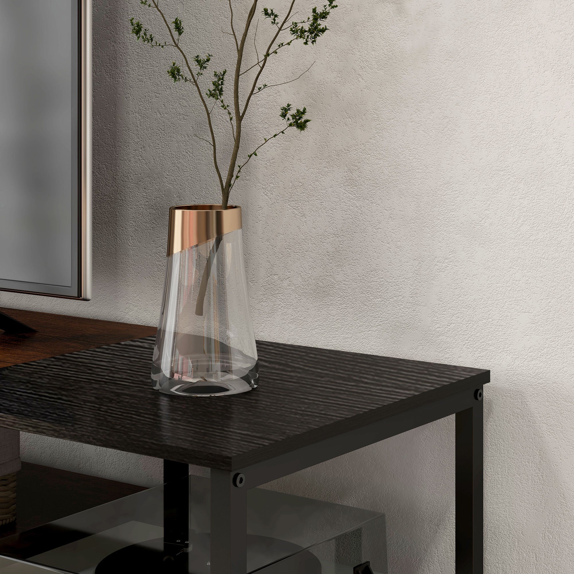 HOMCOM Industrial TV Cabinet for TVs Up to 80", TV Stand with Open Shelf Storage, Media Console with Steel Frame, Rustic Brown