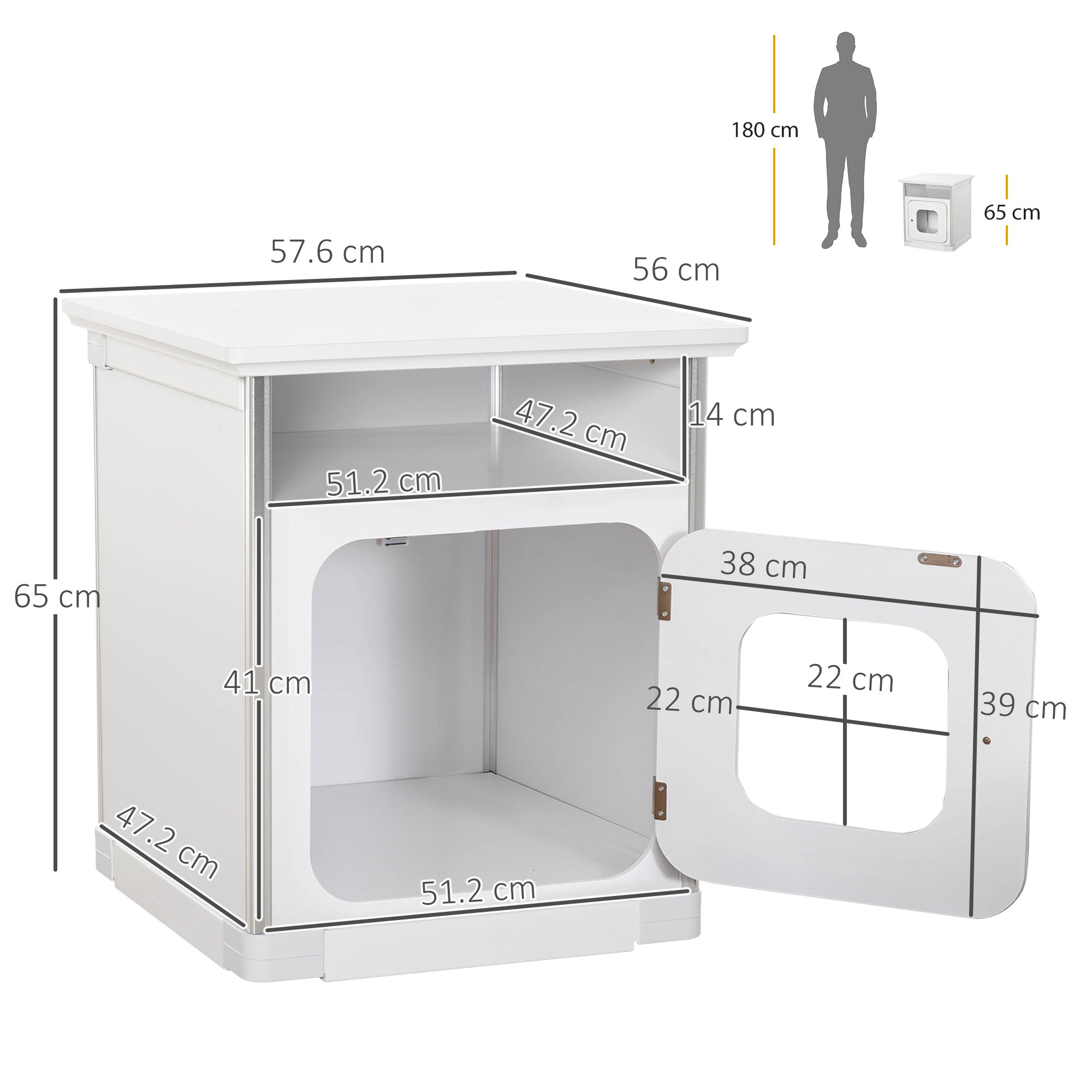 PawHut Wooden Cat Litter Box Enclosure Washroom Cave House Decorative End Table Cabinet Indoor with Magnetic Door White
