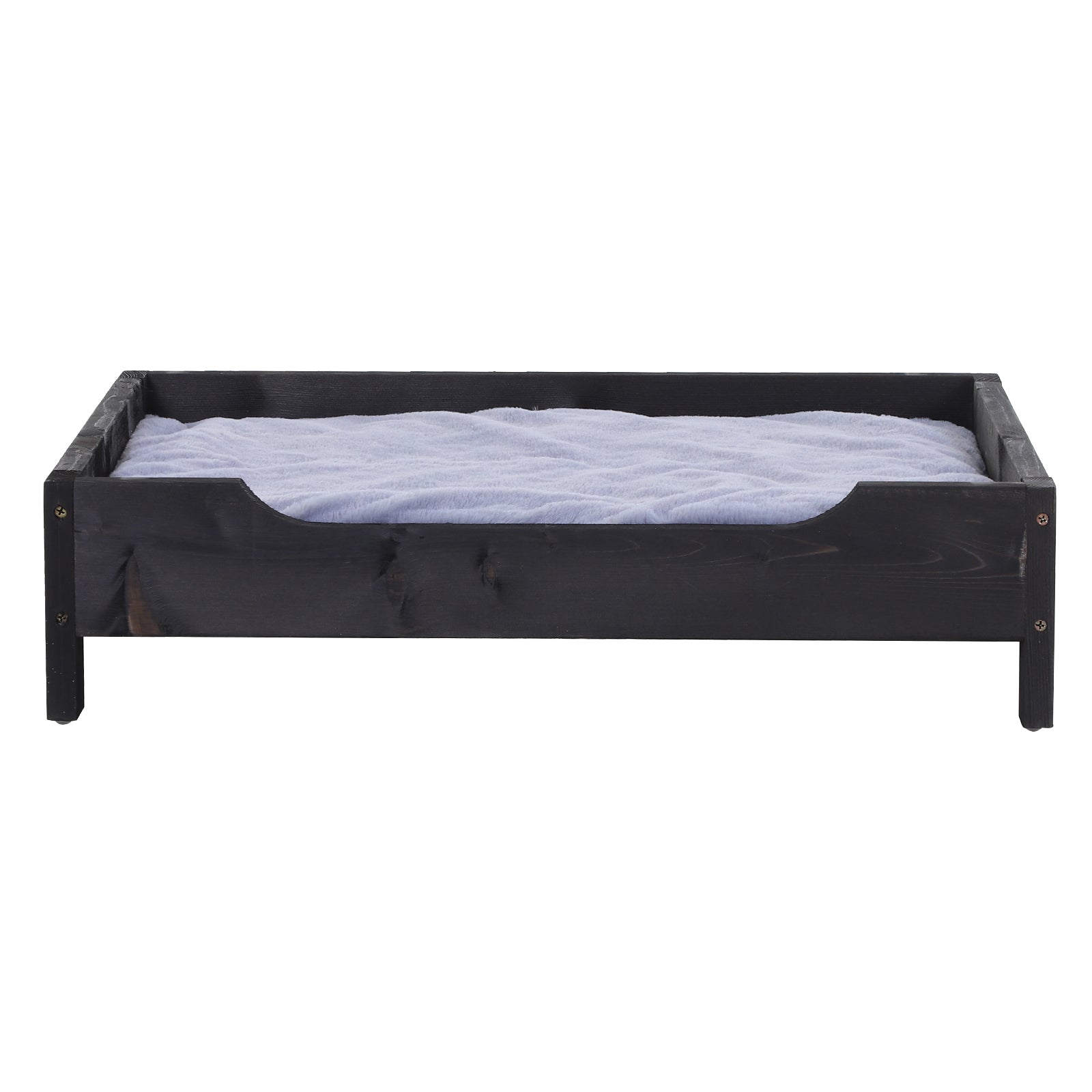 PawHut Wooden Elevated Dog Sofa Pet Bed Cat Kitten Lounger with Cushion Soft Comfortable Lightweight Black 62 x 54 x 15 cm
