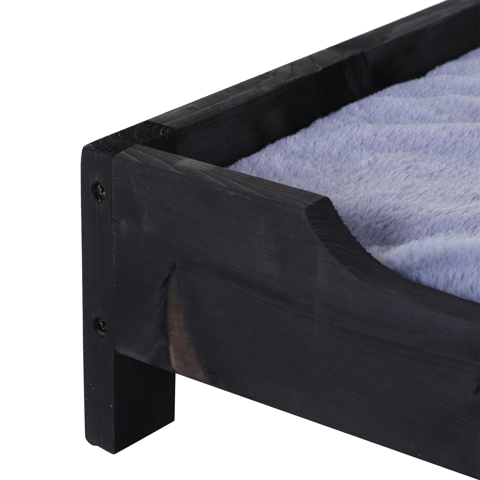 PawHut Wooden Elevated Dog Sofa Pet Bed Cat Kitten Lounger with Cushion Soft Comfortable Lightweight Black 62 x 54 x 15 cm
