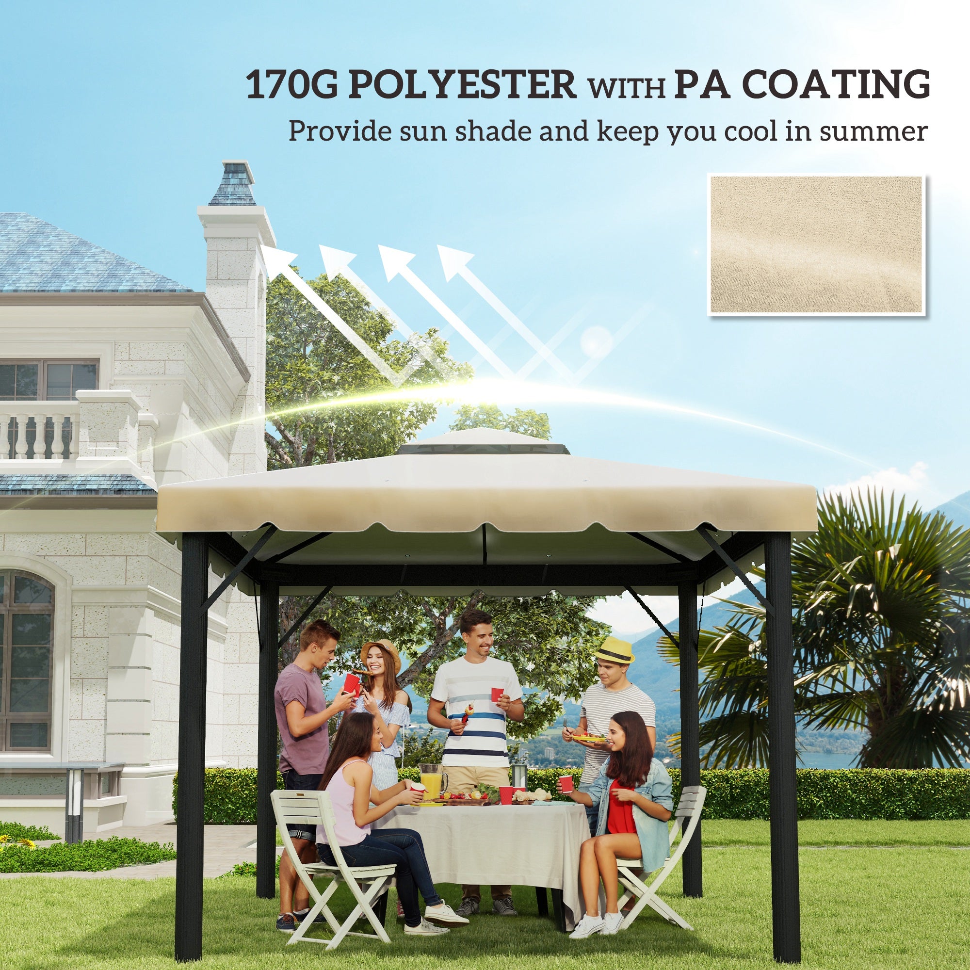Outsunny 9.8' x 9.8' Gazebo Replacement Canopy, Gazebo Top Cover with Double Vented Roof for Garden Patio Outdoor TOP ONLY, Beige