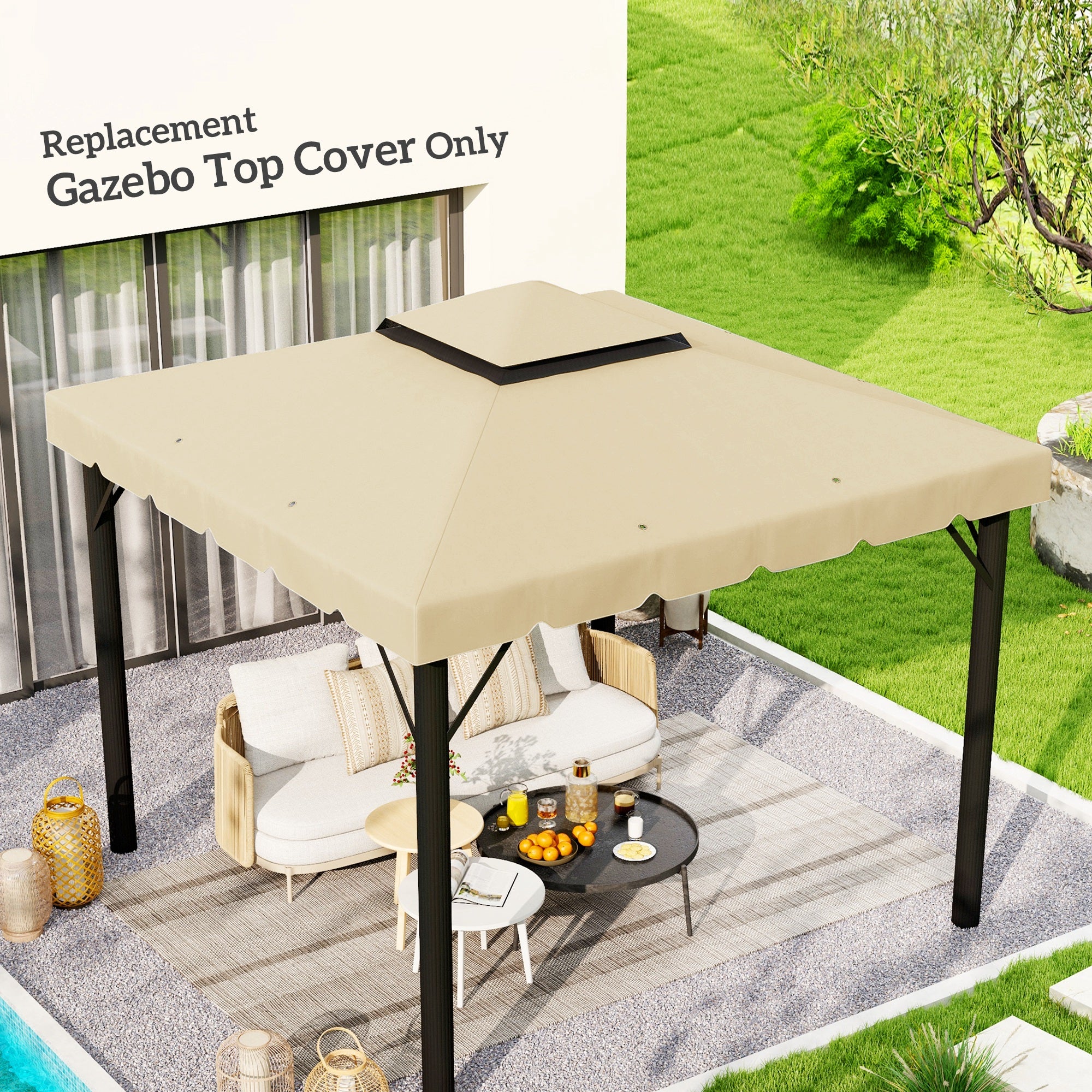 Outsunny 9.8' x 9.8' Gazebo Replacement Canopy, Gazebo Top Cover with Double Vented Roof for Garden Patio Outdoor TOP ONLY, Beige