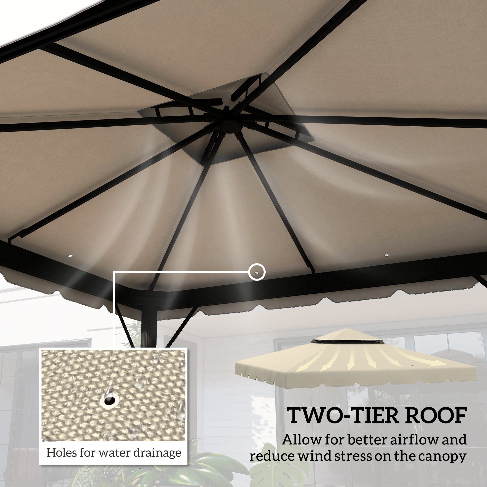 Outsunny 9.8' x 9.8' Gazebo Replacement Canopy, Gazebo Top Cover with Double Vented Roof for Garden Patio Outdoor TOP ONLY, Beige