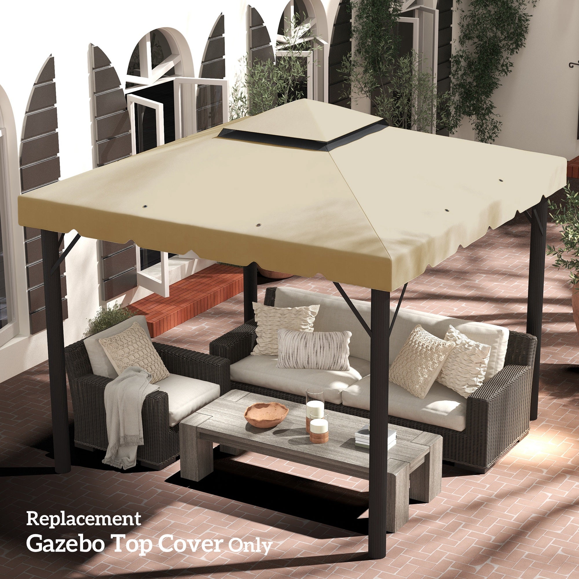 Outsunny 9.8' x 9.8' Gazebo Replacement Canopy, Gazebo Top Cover with Double Vented Roof for Garden Patio Outdoor TOP ONLY, Beige