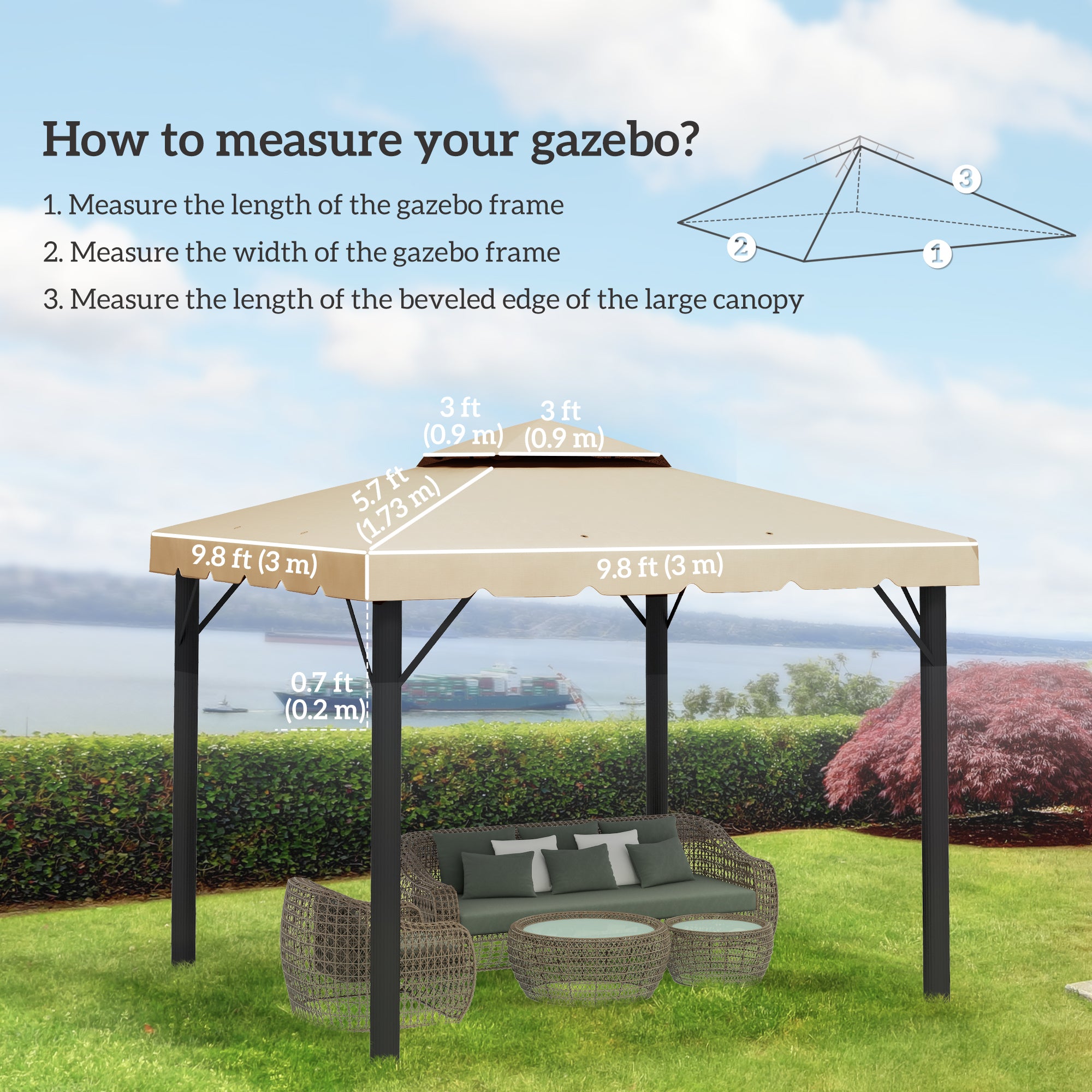 Outsunny 9.8' x 9.8' Gazebo Replacement Canopy, Gazebo Top Cover with Double Vented Roof for Garden Patio Outdoor TOP ONLY, Beige