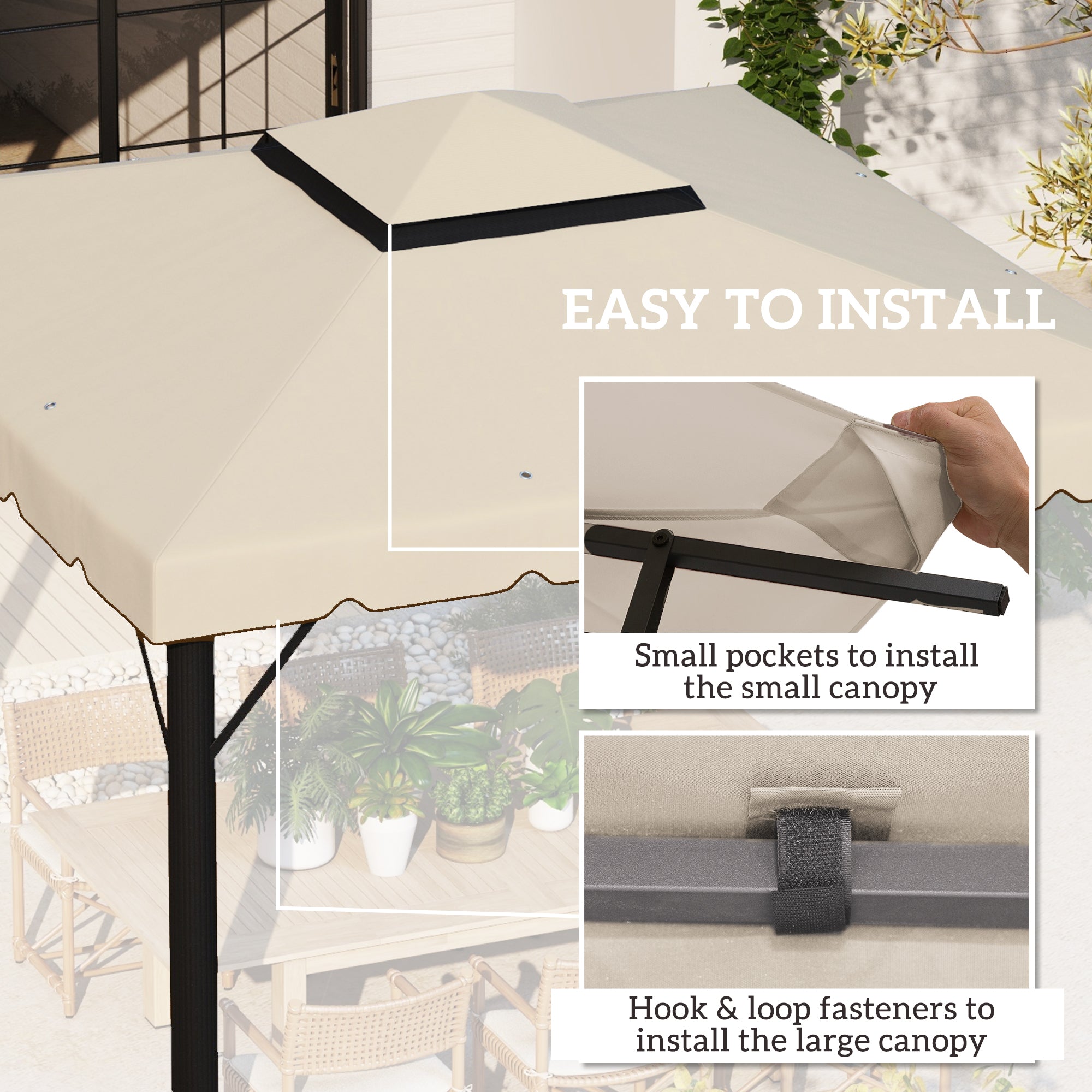 Outsunny 9.8' x 9.8' Gazebo Replacement Canopy, Gazebo Top Cover with Double Vented Roof for Garden Patio Outdoor TOP ONLY, Beige