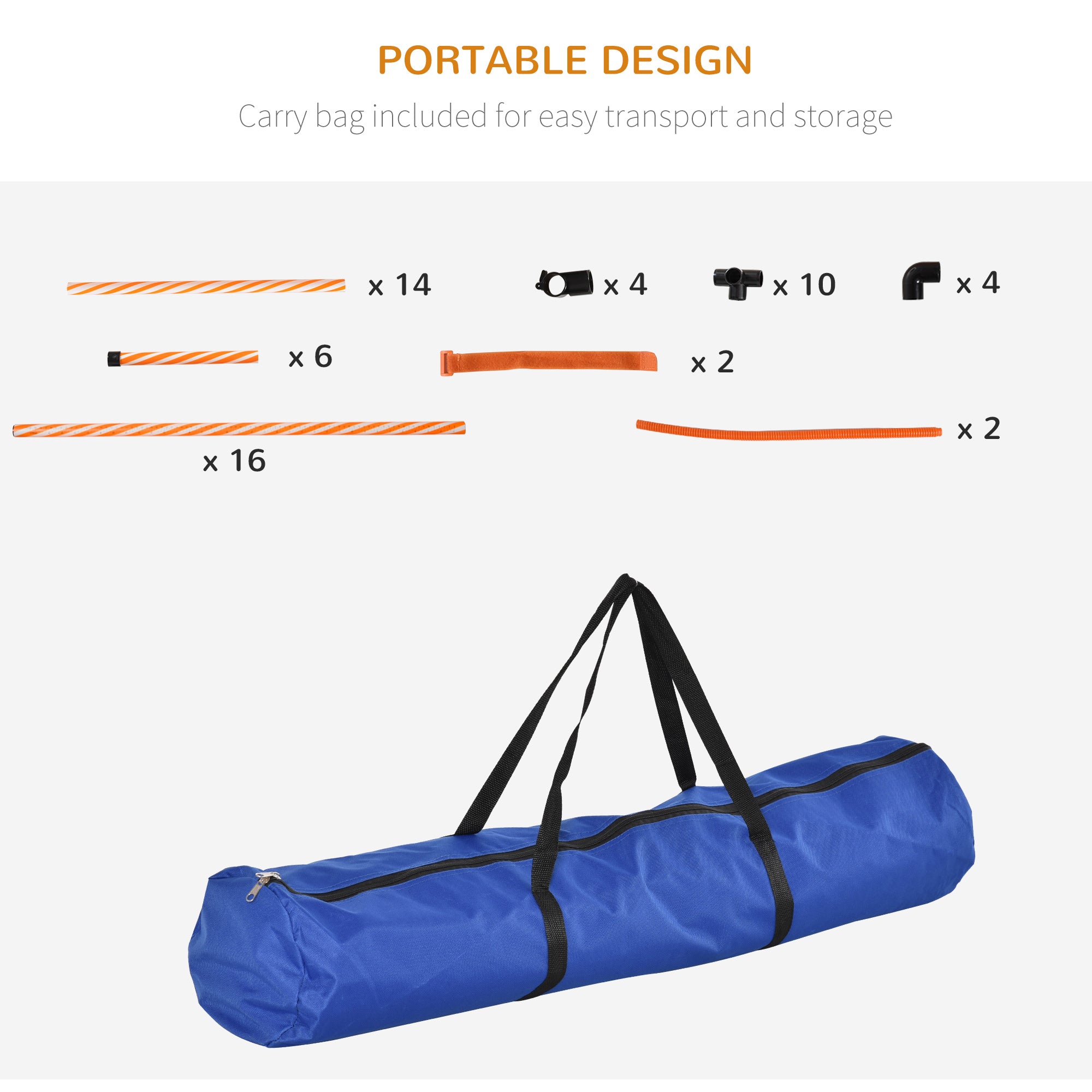 PawHut 4PC Portable Pet Agility Training Set Hurdle for Dog Obstacle Exercise with Adjustable Height Jump Ring High Jumper Weave Poles Square Pause Box Carry Bag Whistle Orange and White