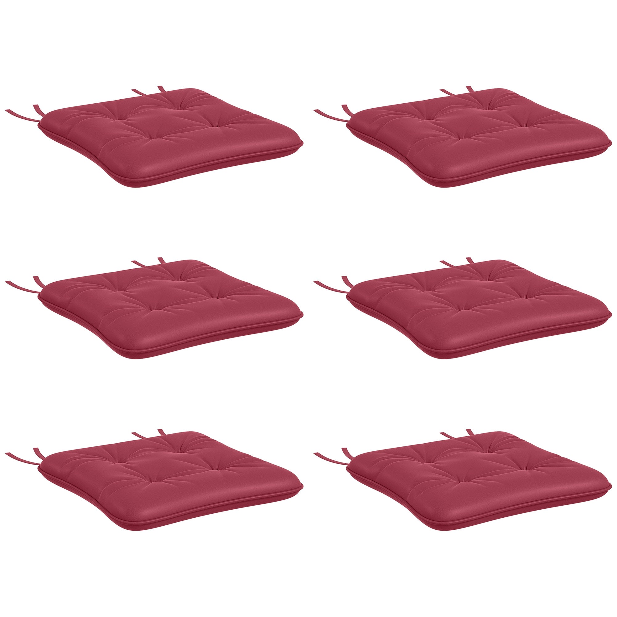 Outsunny 6-Piece Patio Chair Cushions Pillows, Seat Replacement Patio Cushions Set with Ties, Button Tufted for Indoor Outdoor Garden Furniture, Wine Red
