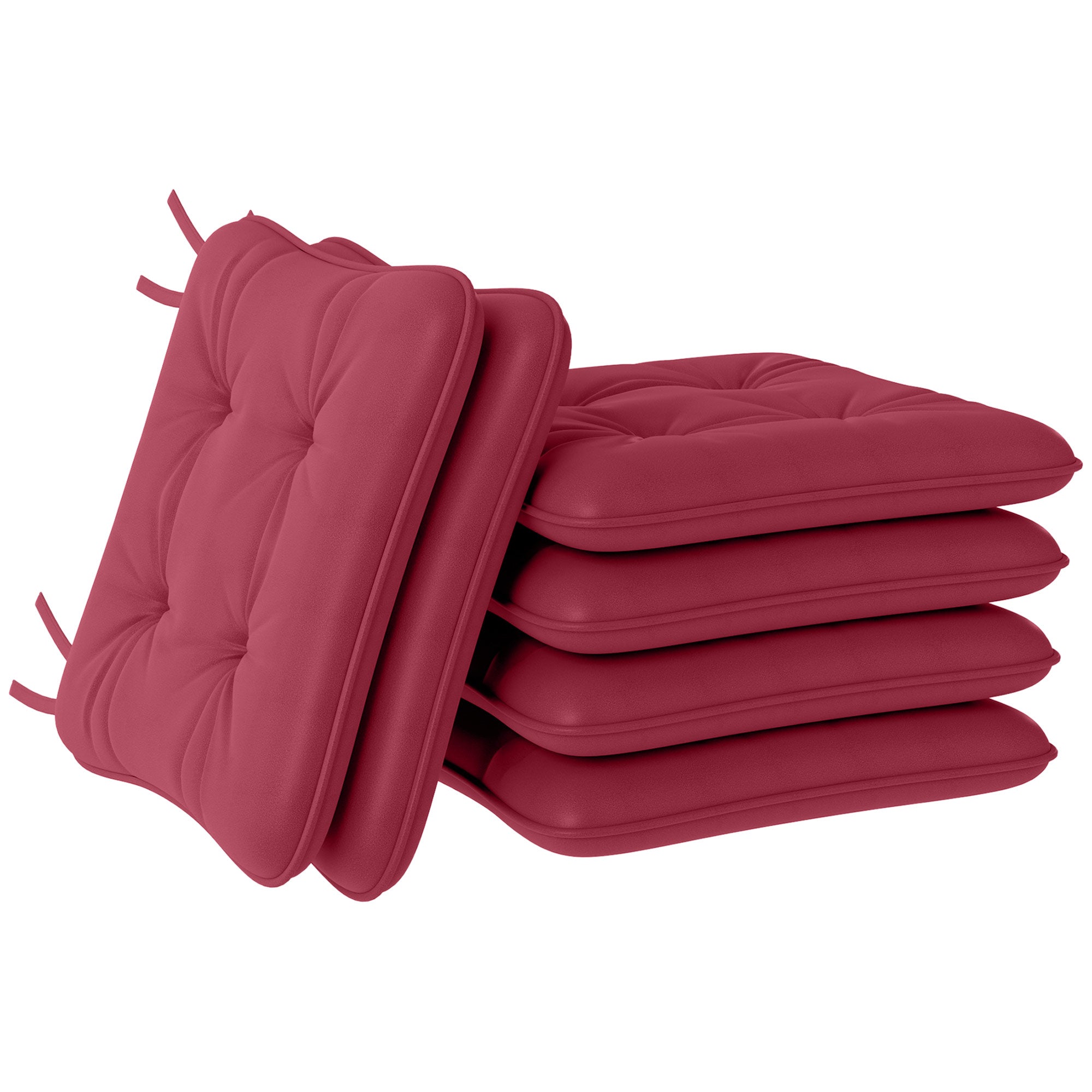 Outsunny 6-Piece Patio Chair Cushions Pillows, Seat Replacement Patio Cushions Set with Ties, Button Tufted for Indoor Outdoor Garden Furniture, Wine Red
