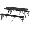 Outsunny 6FT 3-Piece Folding Picnic Table with 2 Benches, Faux Rattan Portable Outdoor Camping Table Bench Set with Carrying Handles and HDPE Tabletop for Garden, Patio, Black