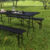 Outsunny 6FT 3-Piece Folding Picnic Table with 2 Benches, Faux Rattan Portable Outdoor Camping Table Bench Set with Carrying Handles and HDPE Tabletop for Garden, Patio, Black