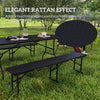Outsunny 6FT 3-Piece Folding Picnic Table with 2 Benches, Faux Rattan Portable Outdoor Camping Table Bench Set with Carrying Handles and HDPE Tabletop for Garden, Patio, Black