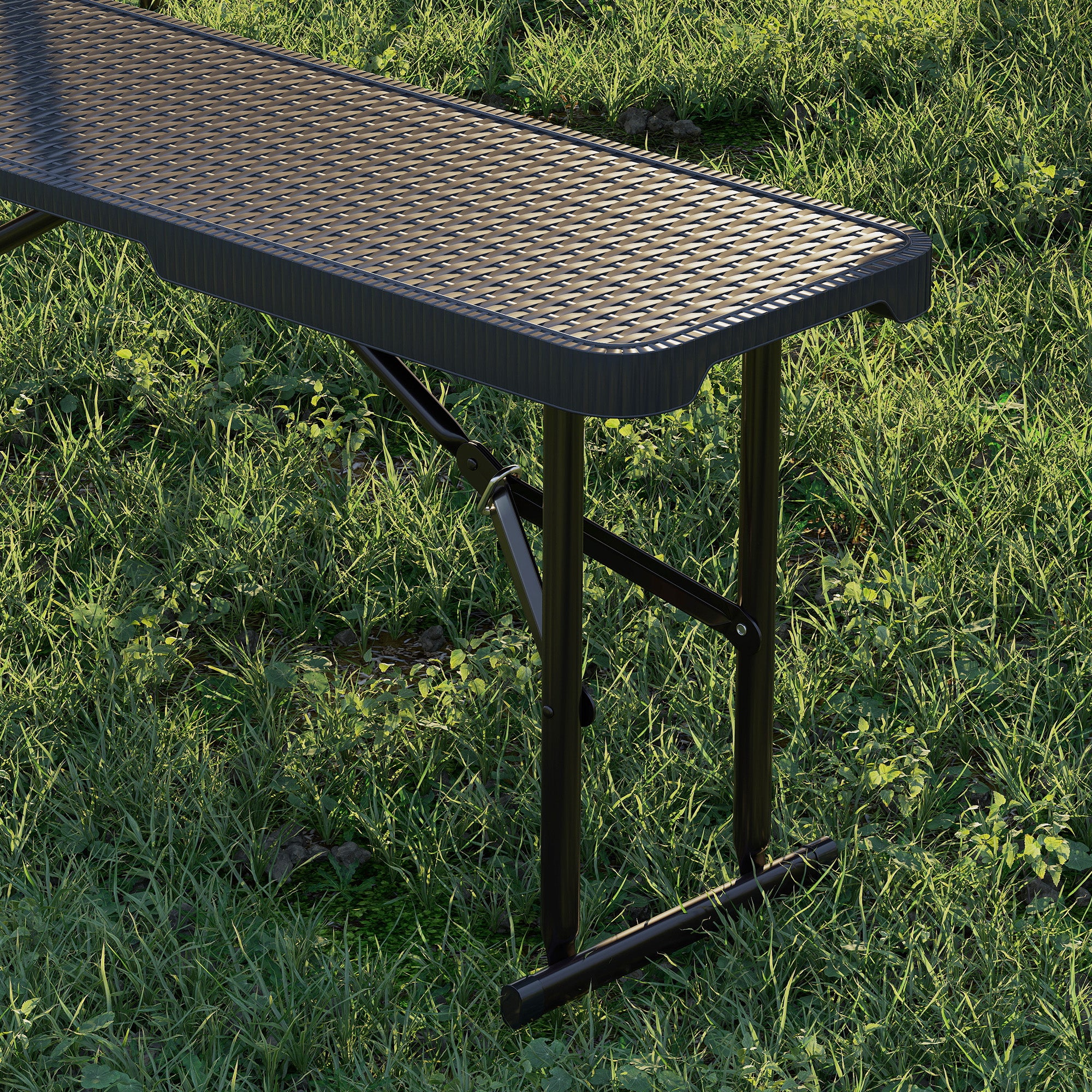 Outsunny 6FT 3-Piece Folding Picnic Table with 2 Benches, Faux Rattan Portable Outdoor Camping Table Bench Set with Carrying Handles and HDPE Tabletop for Garden, Patio, Black