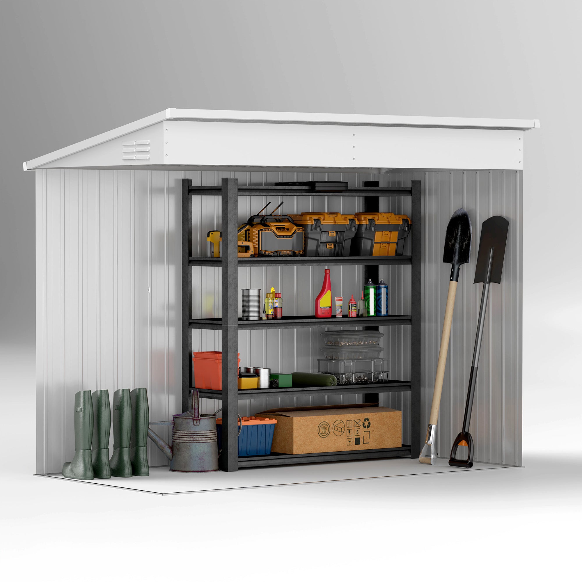 Outsunny 4' x 8' Steel Garden Storage Shed Lean to Shed Outdoor Metal Tool House with Lockable Door and 2 Air Vents for Backyard, Patio, Lawn, Light Grey