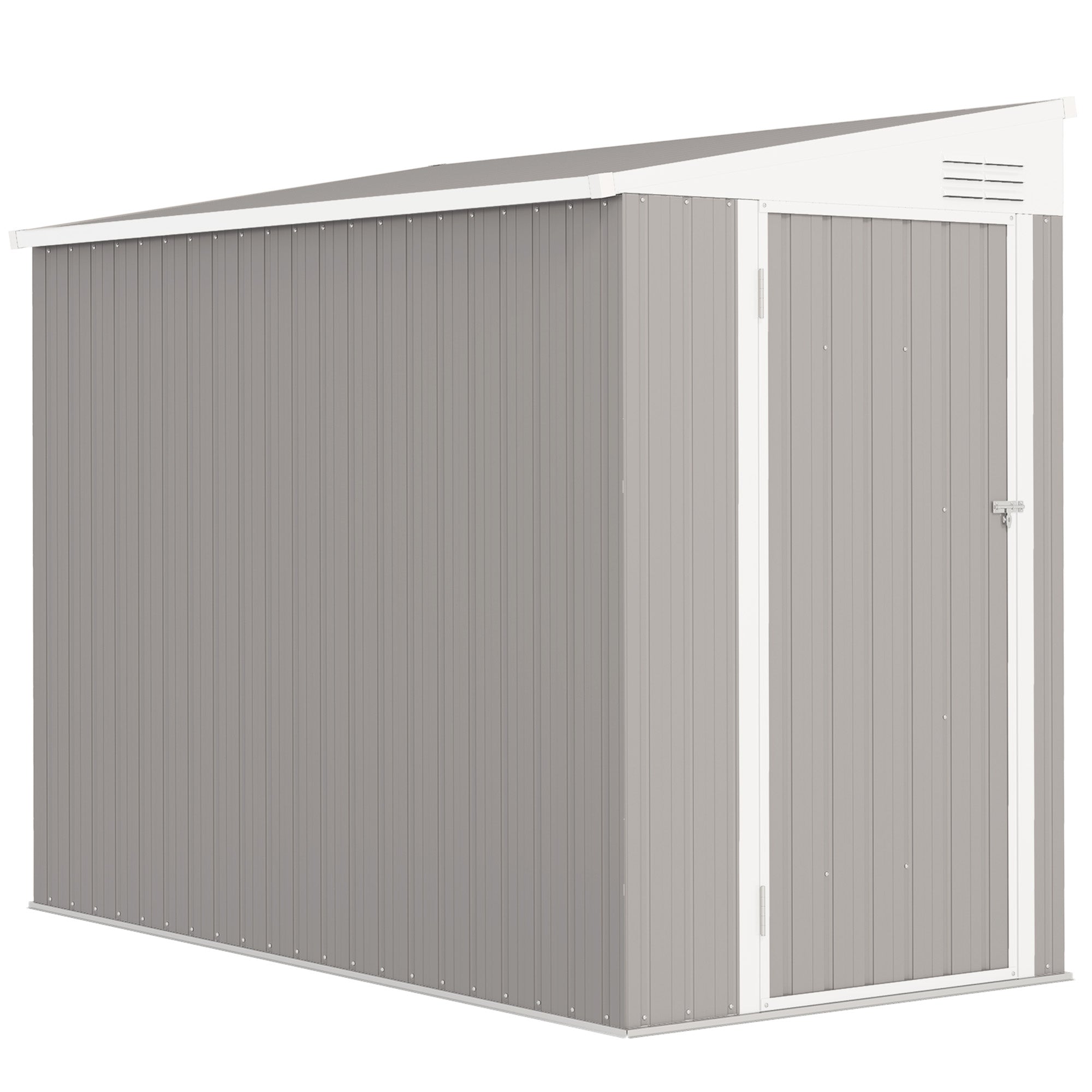 Outsunny 4' x 8' Steel Garden Storage Shed Lean to Shed Outdoor Metal Tool House with Lockable Door and 2 Air Vents for Backyard, Patio, Lawn, Light Grey